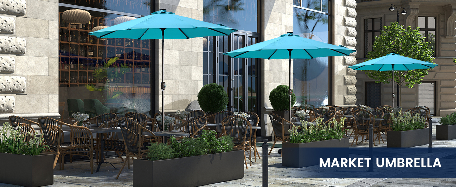 9ft market umbrella with LED lights