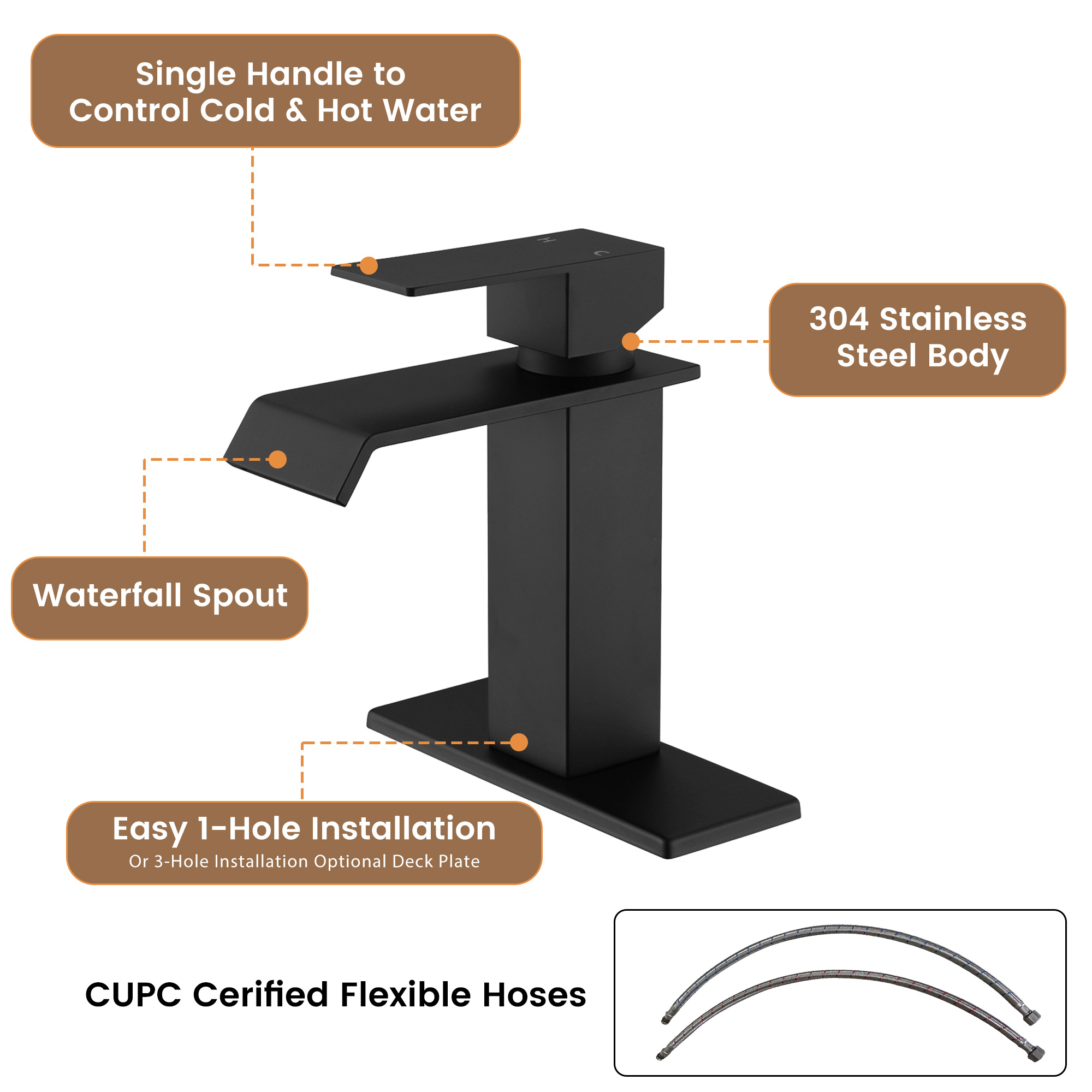 Waterfall Spout Bathroom Faucet,Single Handle Bathroom Vanity Sink Faucet