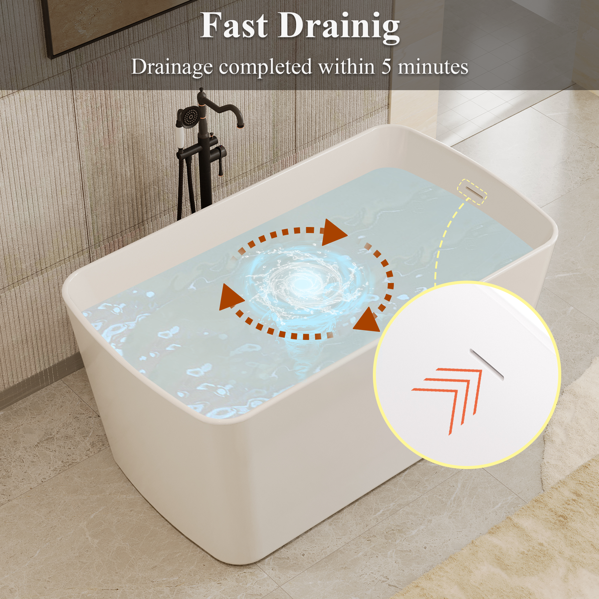 49" Acrylic Freestanding Japanese Soaking Hot Tub with Overflow and Drain