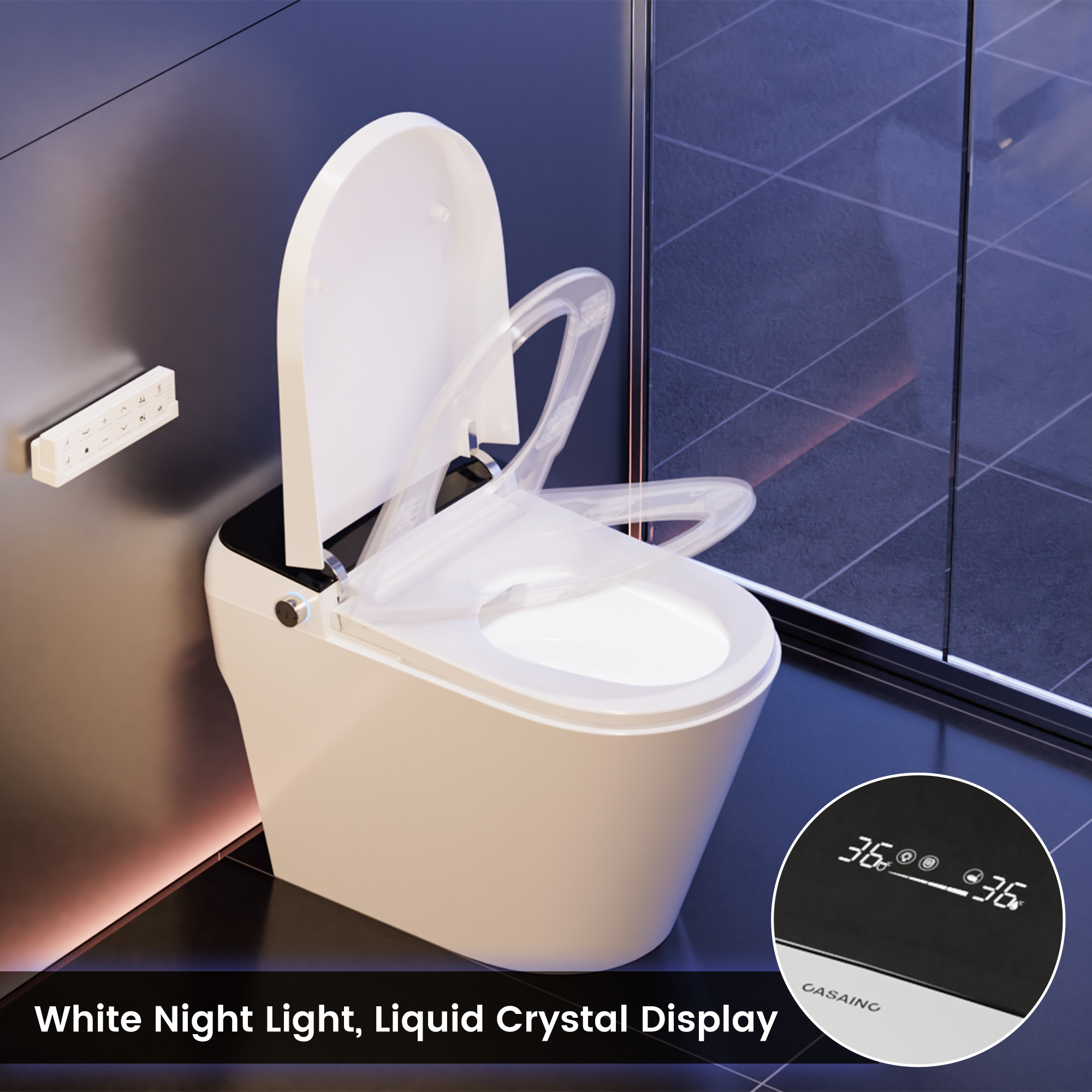 Elongated White Ceramic Tankless Smart Bidet Toilet with Remote Control