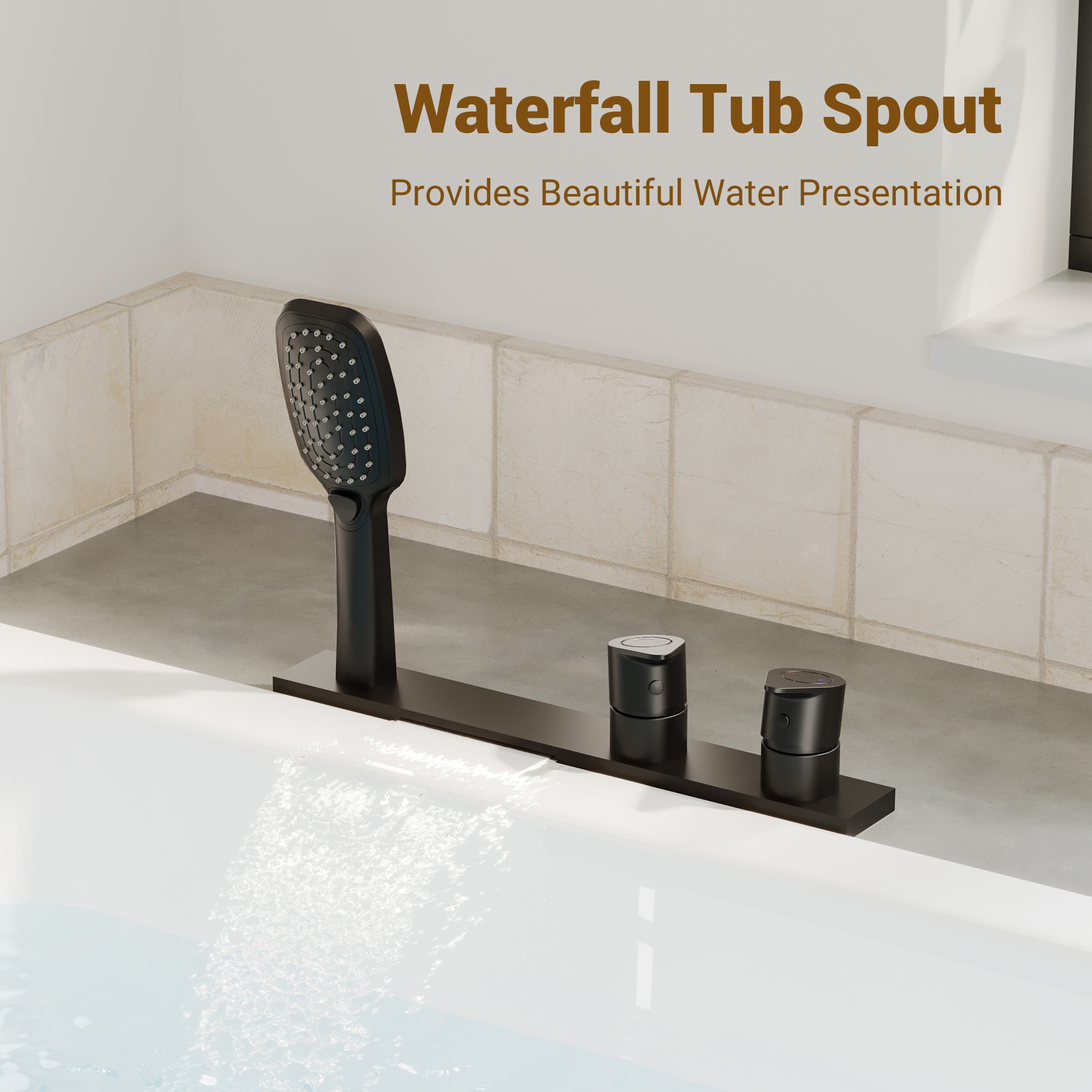 2-Handle Deck-Mounted Bathtub Faucet with 2 Spray Modes Hand Shower