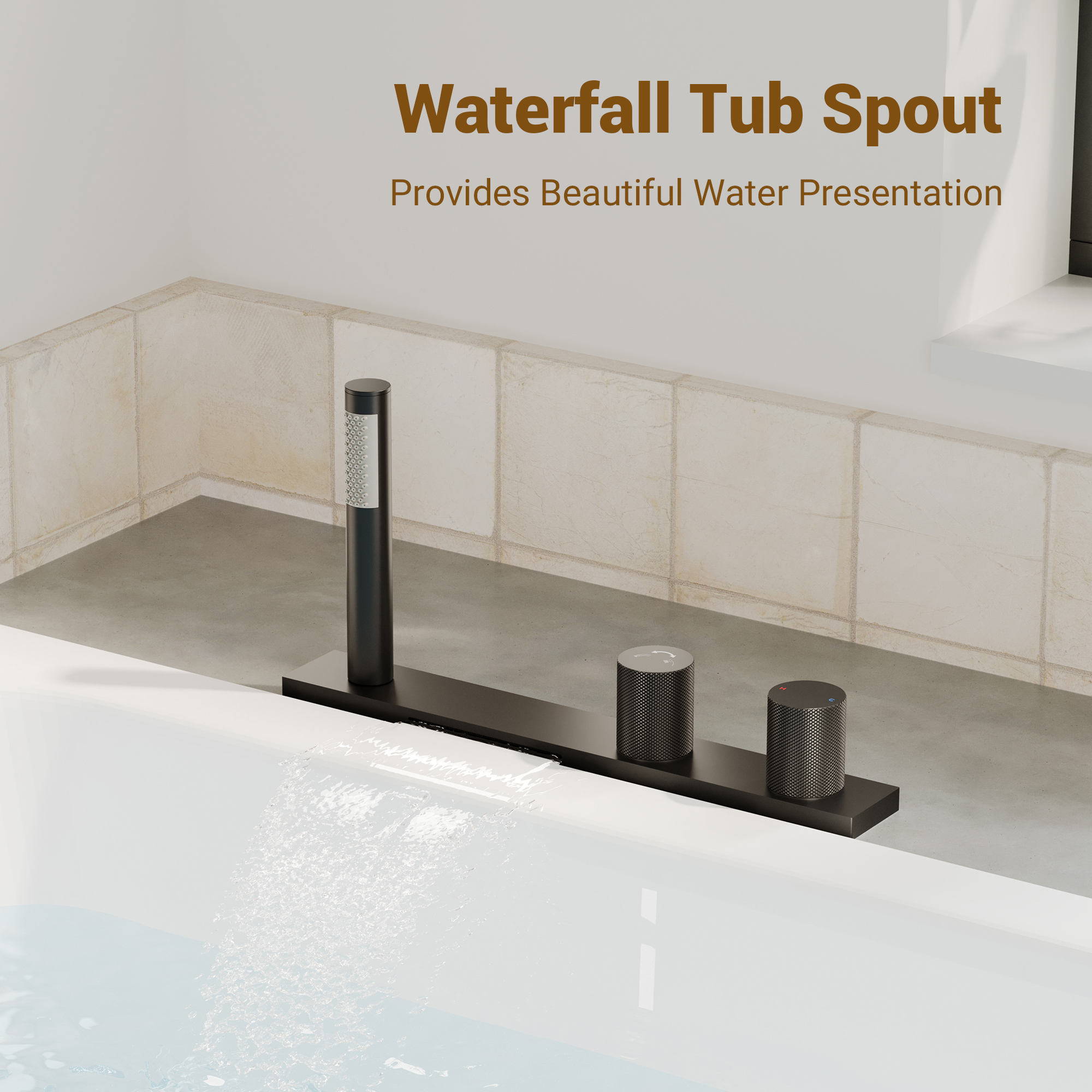 2-Handle Waterfall Roman Tub Faucet with Handheld Shower