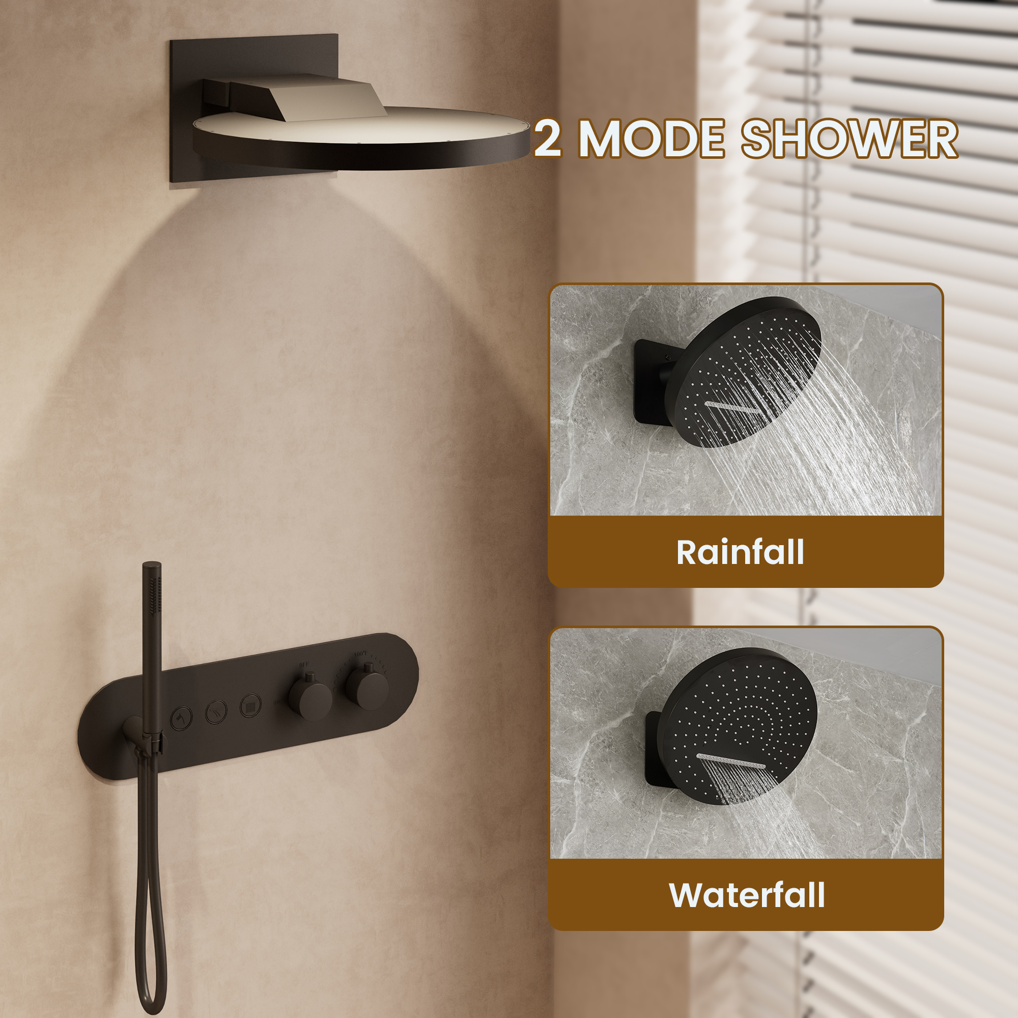 16-inch Wall-Mounted Thermostatic Shower System with Hand Shower