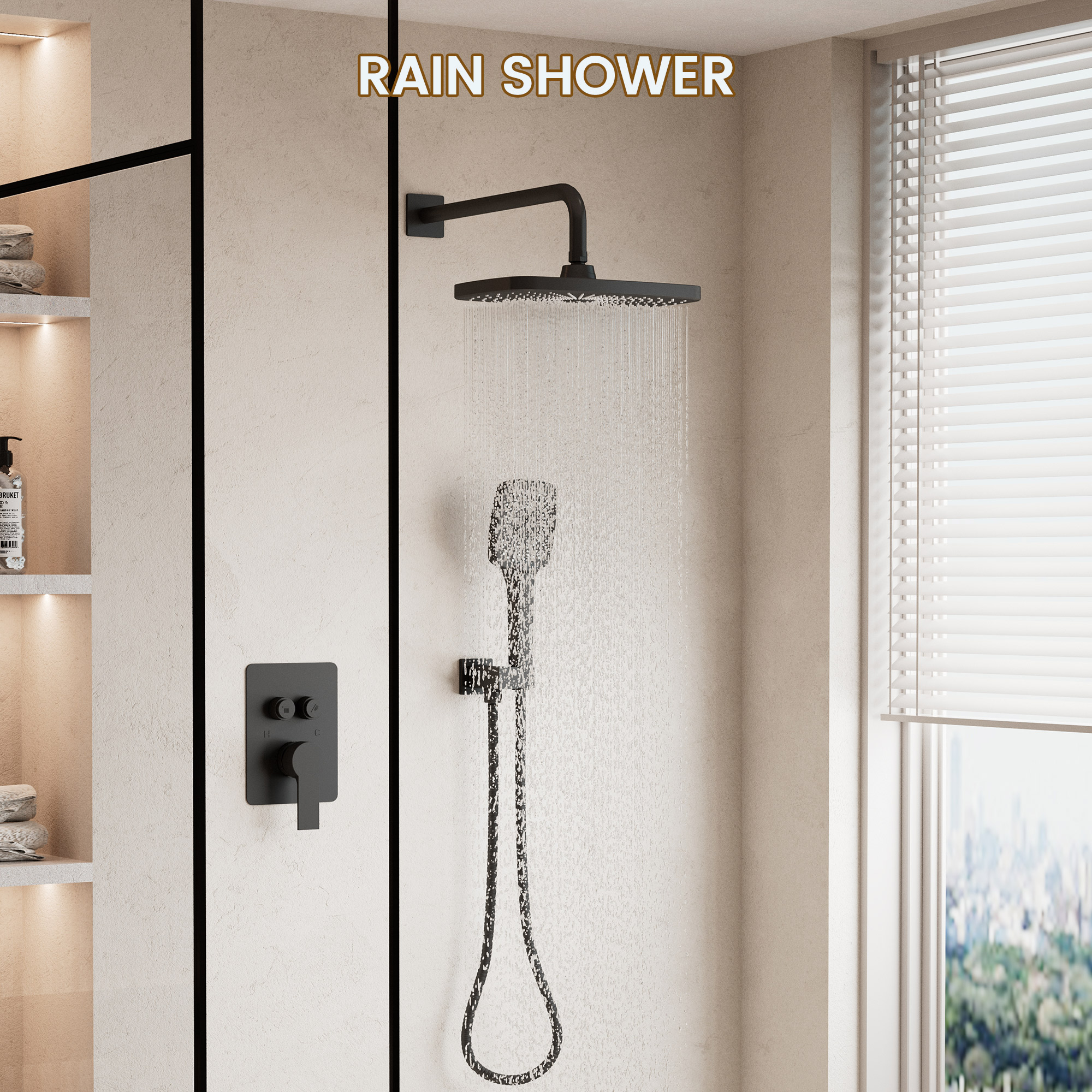 12-inch x 8-inch Wall-Mounted Dual-Function Shower System with Hand Shower