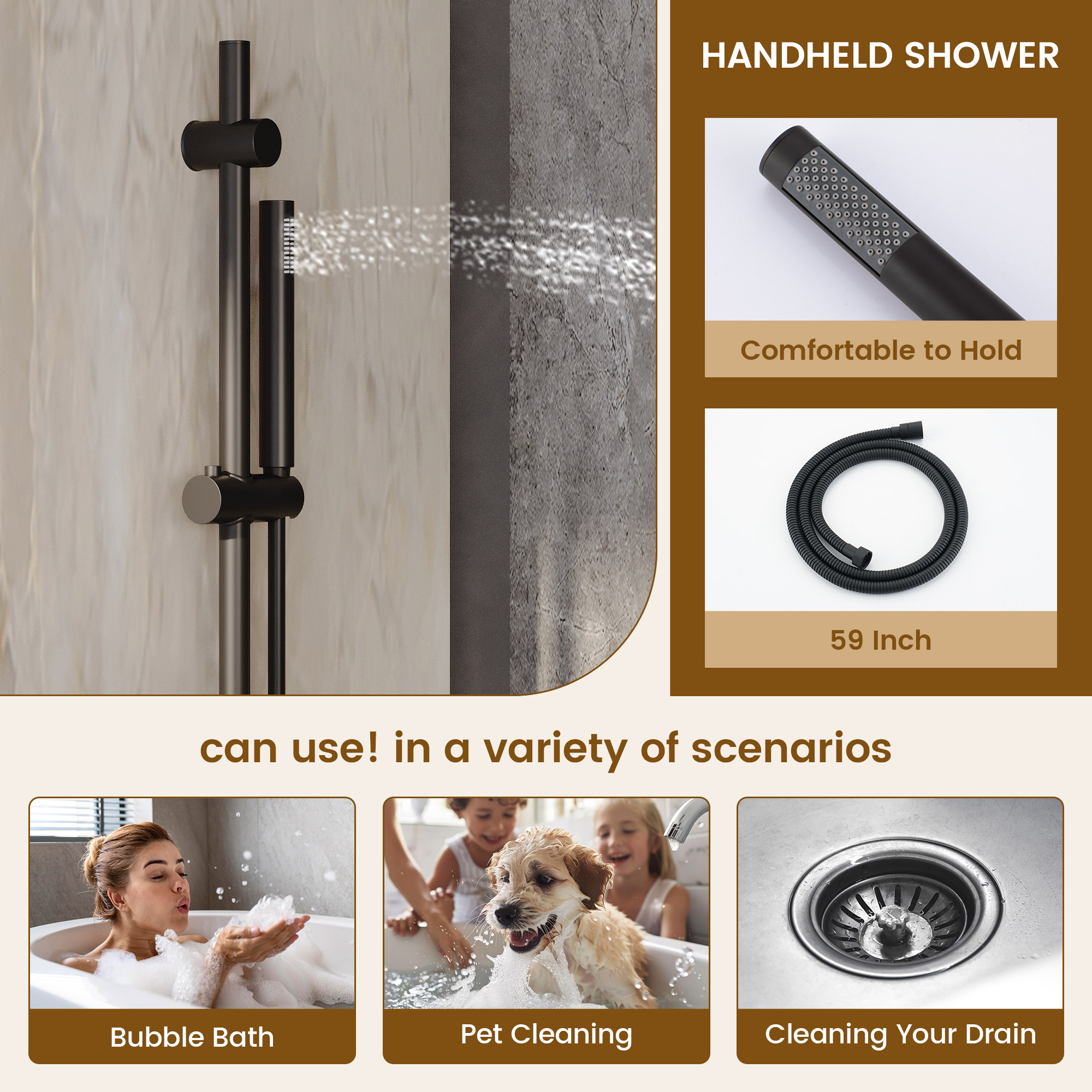 10-inch Wall-Mounted Rain Shower System with Body Jets & Slide Bar