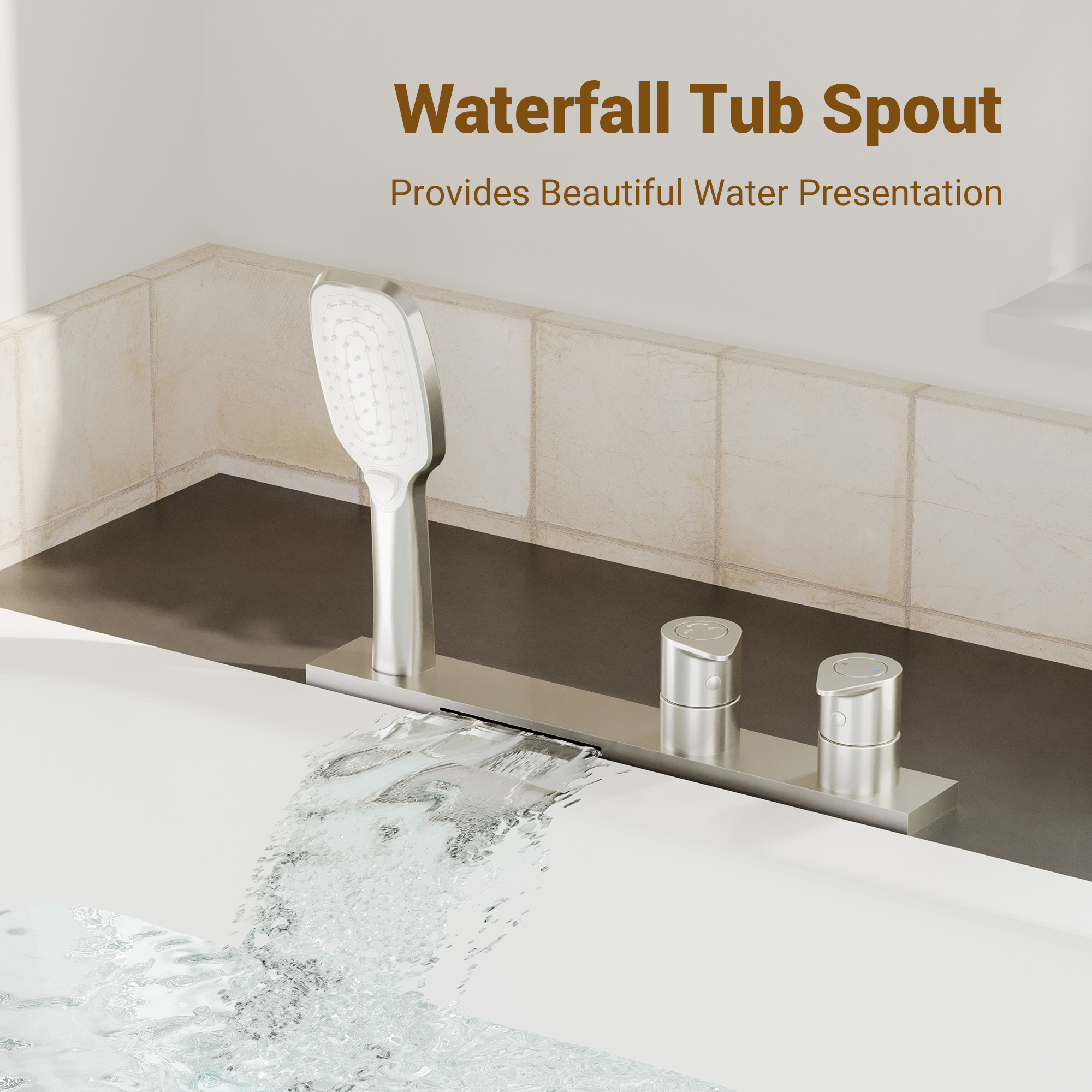 2-Handle Deck-Mounted Bathtub Faucet with 2 Spray Modes Hand Shower