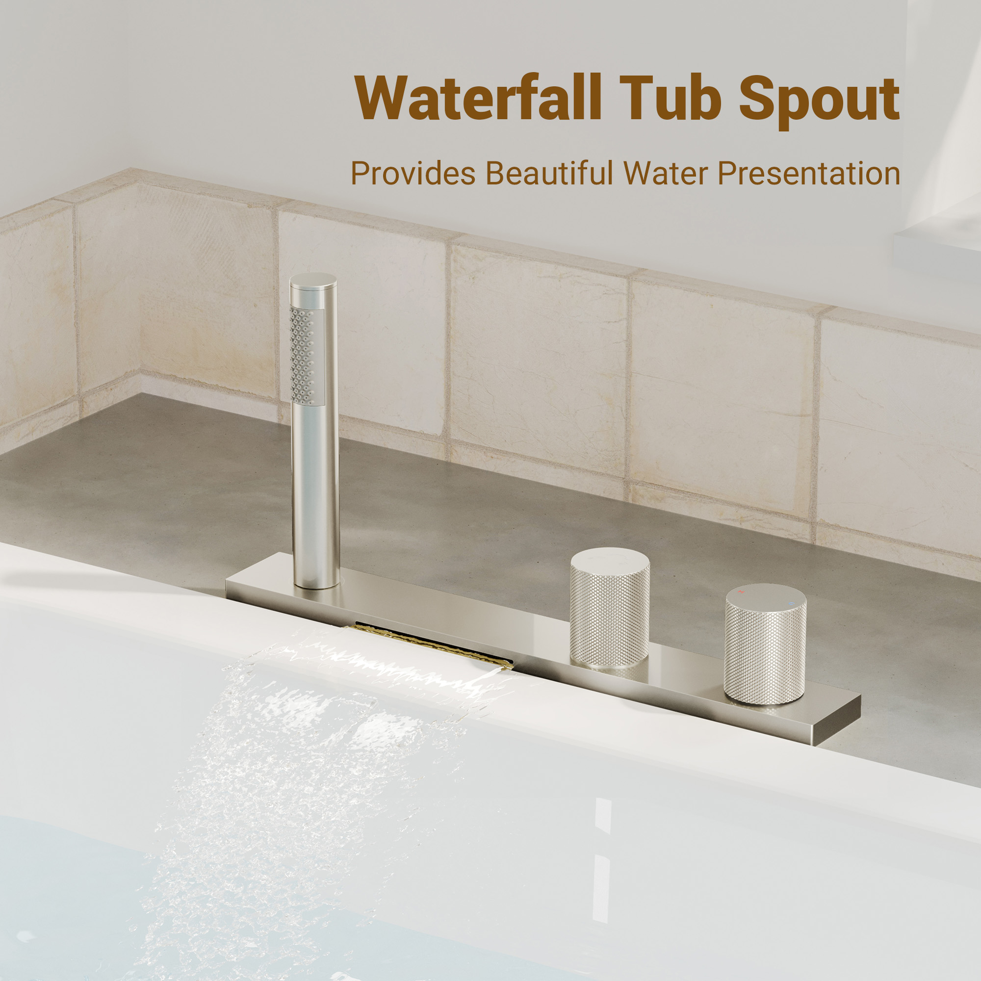 2-Handle Waterfall Roman Tub Faucet with Handheld Shower