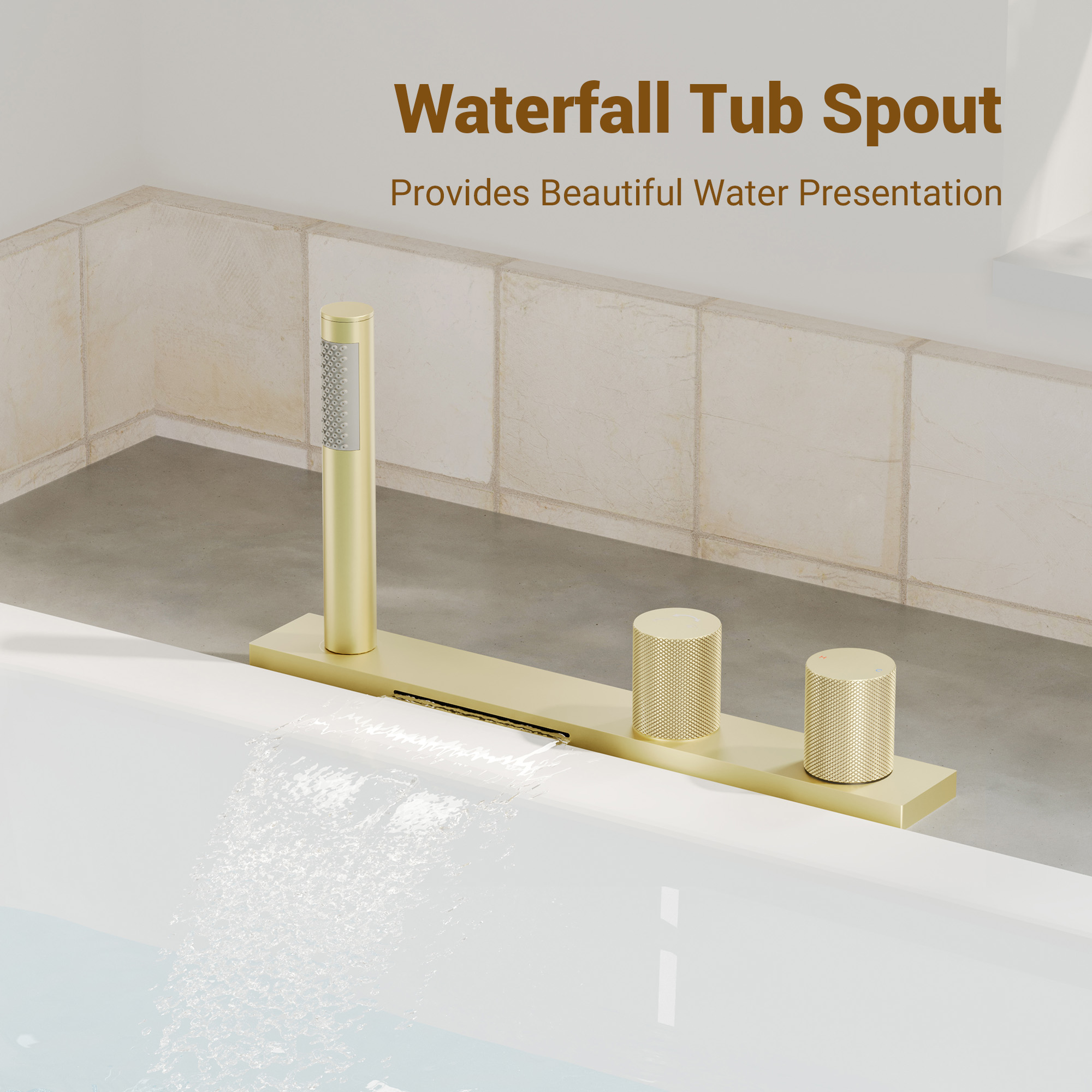 2-Handle Waterfall Roman Tub Faucet with Handheld Shower