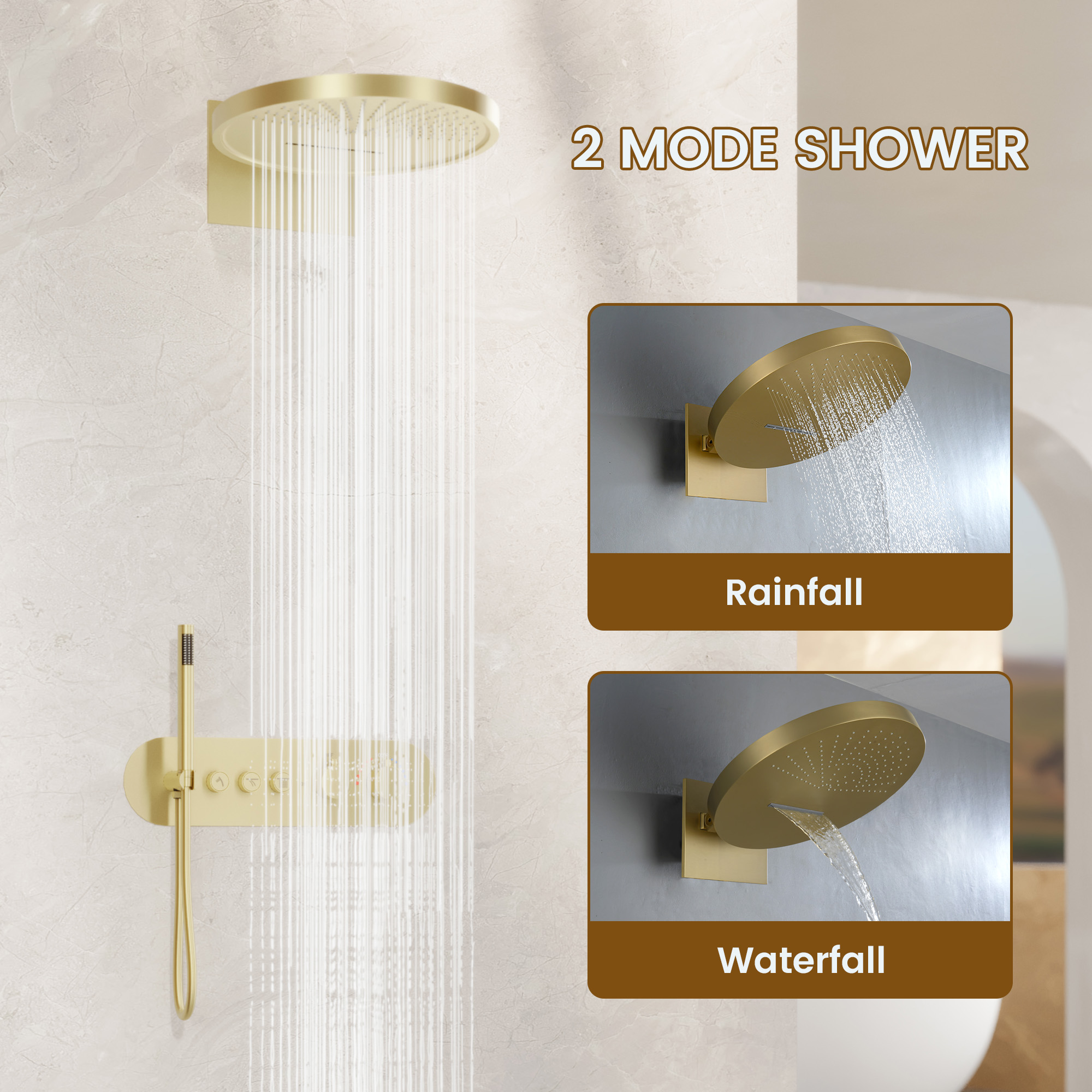 16-inch Wall-Mounted Thermostatic Shower System with Hand Shower