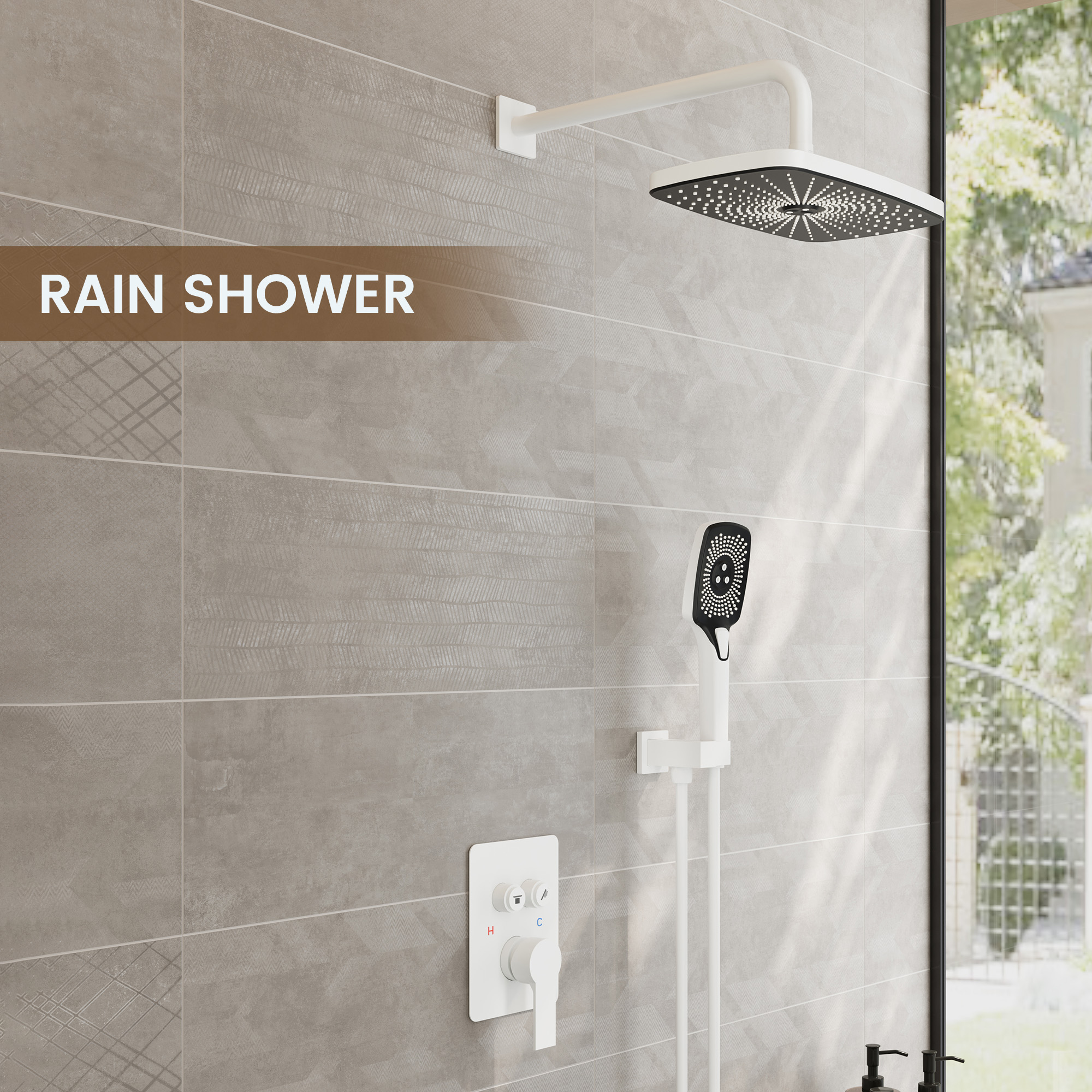 12" x 8" Wall-Mounted Dual-Function Shower System with Hand Shower