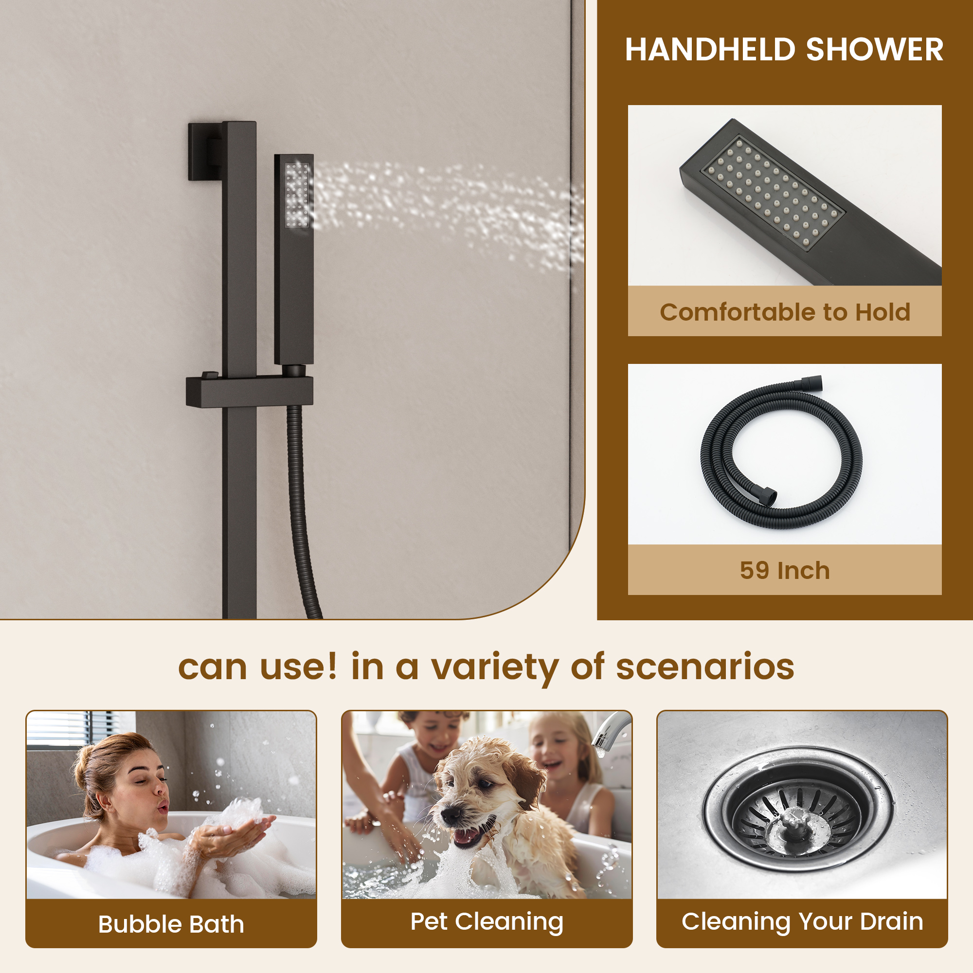20*14 inch 3-Function Body Jet Shower System with LED Lights & Slide Bar