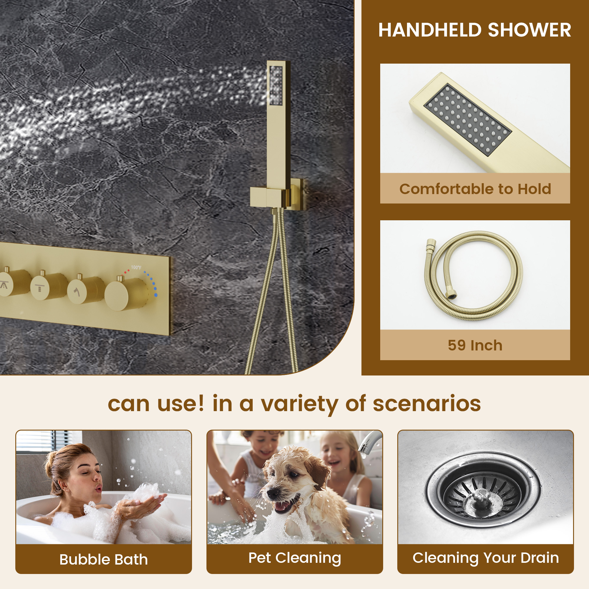 28*15 inch 4-Function Thermostatic Shower System with LED Lights & Bluetooth