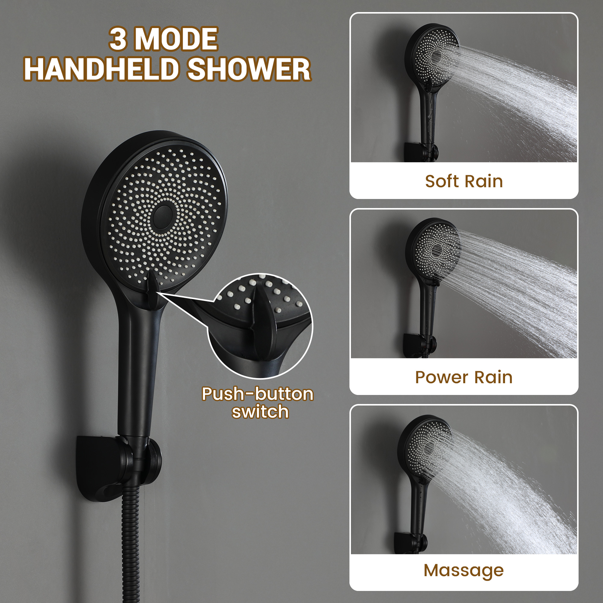 35*12 inch 6-Function Luxury Shower System with Body Jets & Bluetooth
