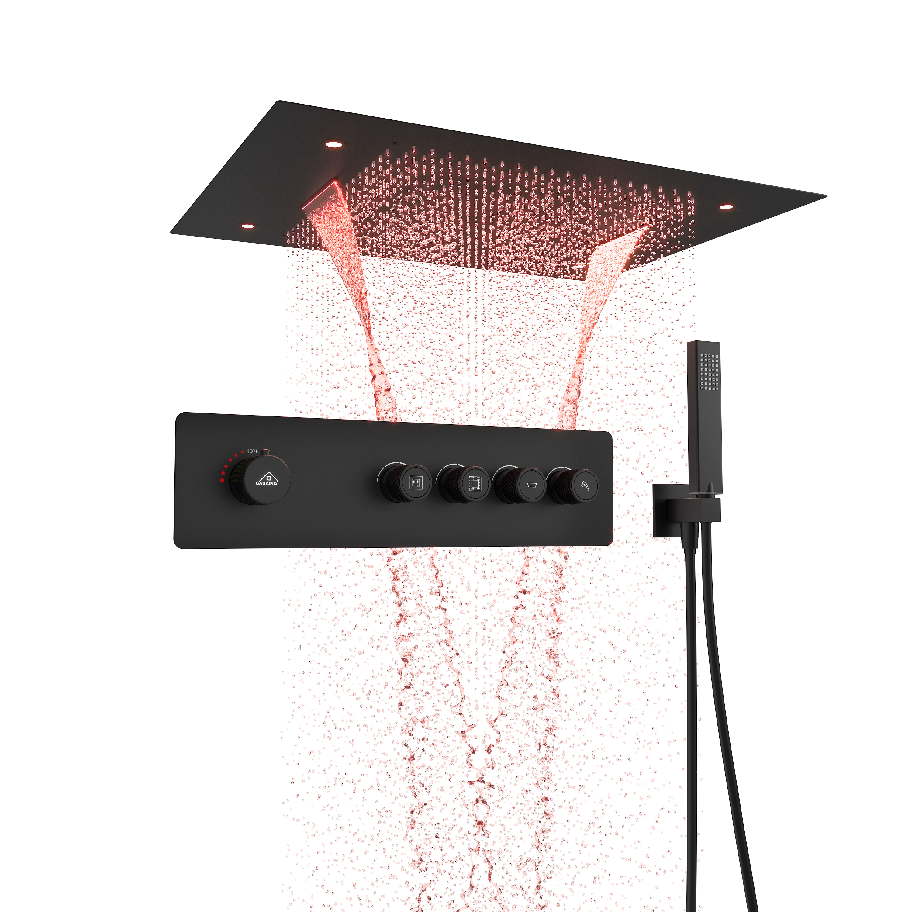 31.4" x 23.6" 4-Function Ceiling-Mounted Thermostatic Shower System with LED Lights