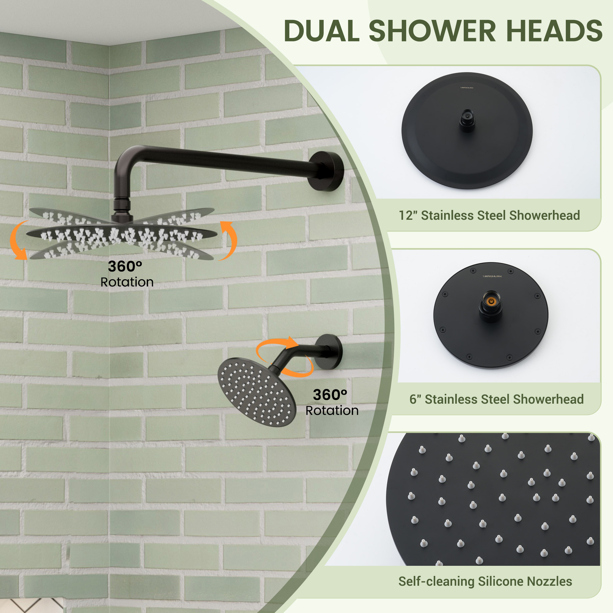 10-inch 4-Function Wall-Mounted Dual Shower System with Tub Filler