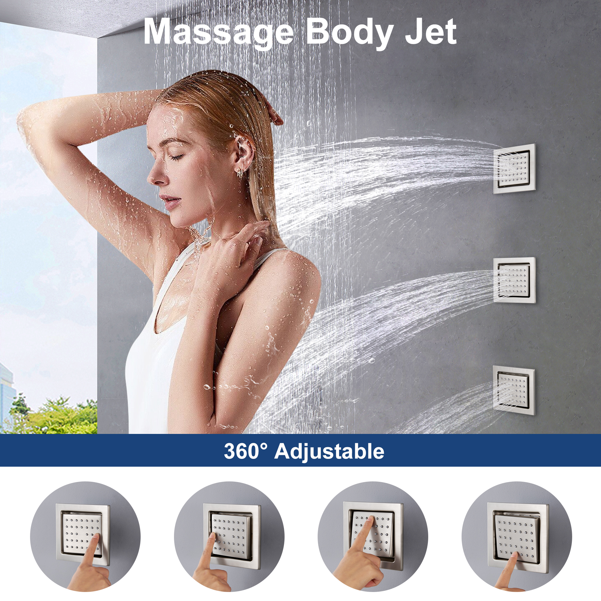 16" Ceiling-Mount 4-Way Shower System with LED Display and Music Player