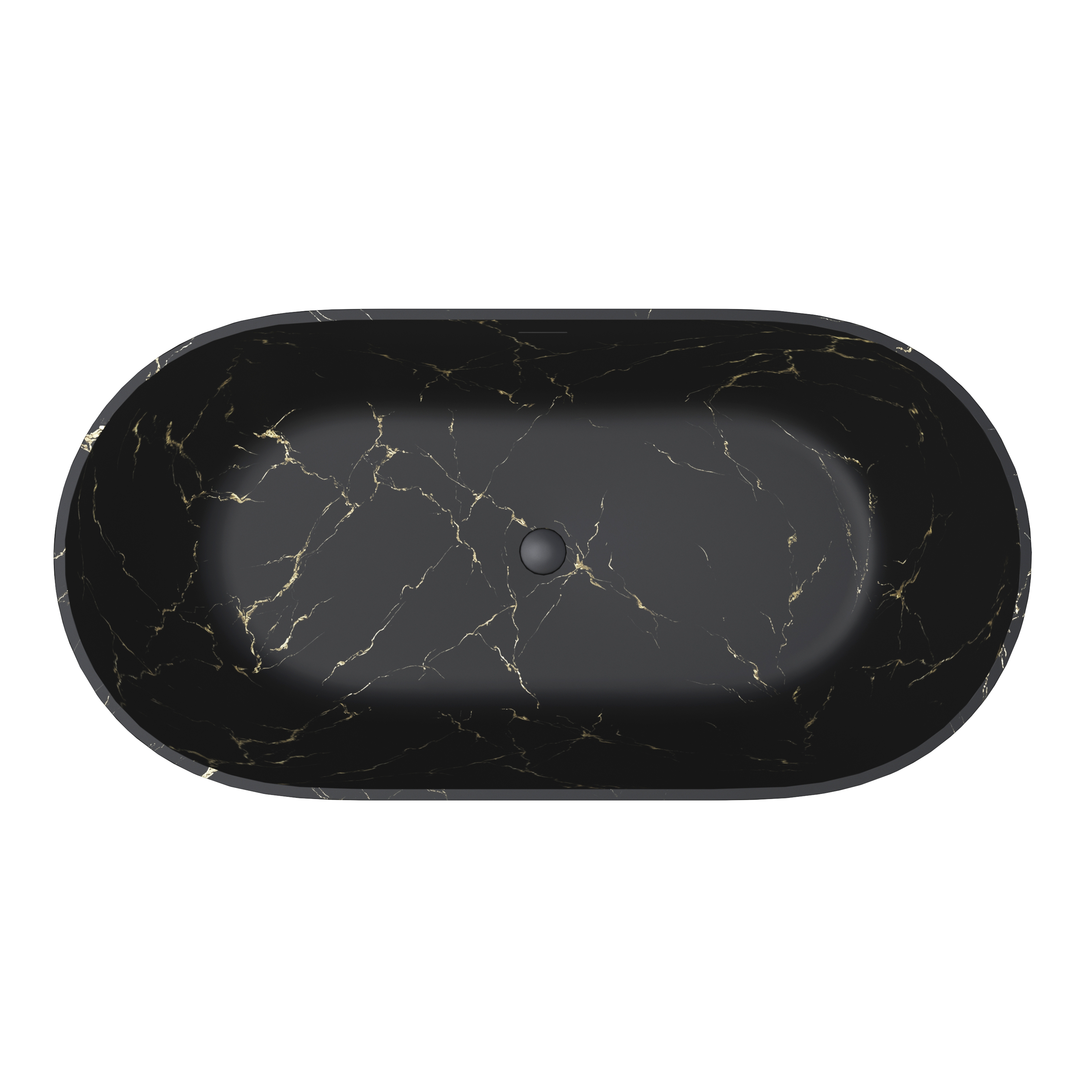59" Oval Solid Surface Freestanding Bathtub with Black & Gold Star River Pattern