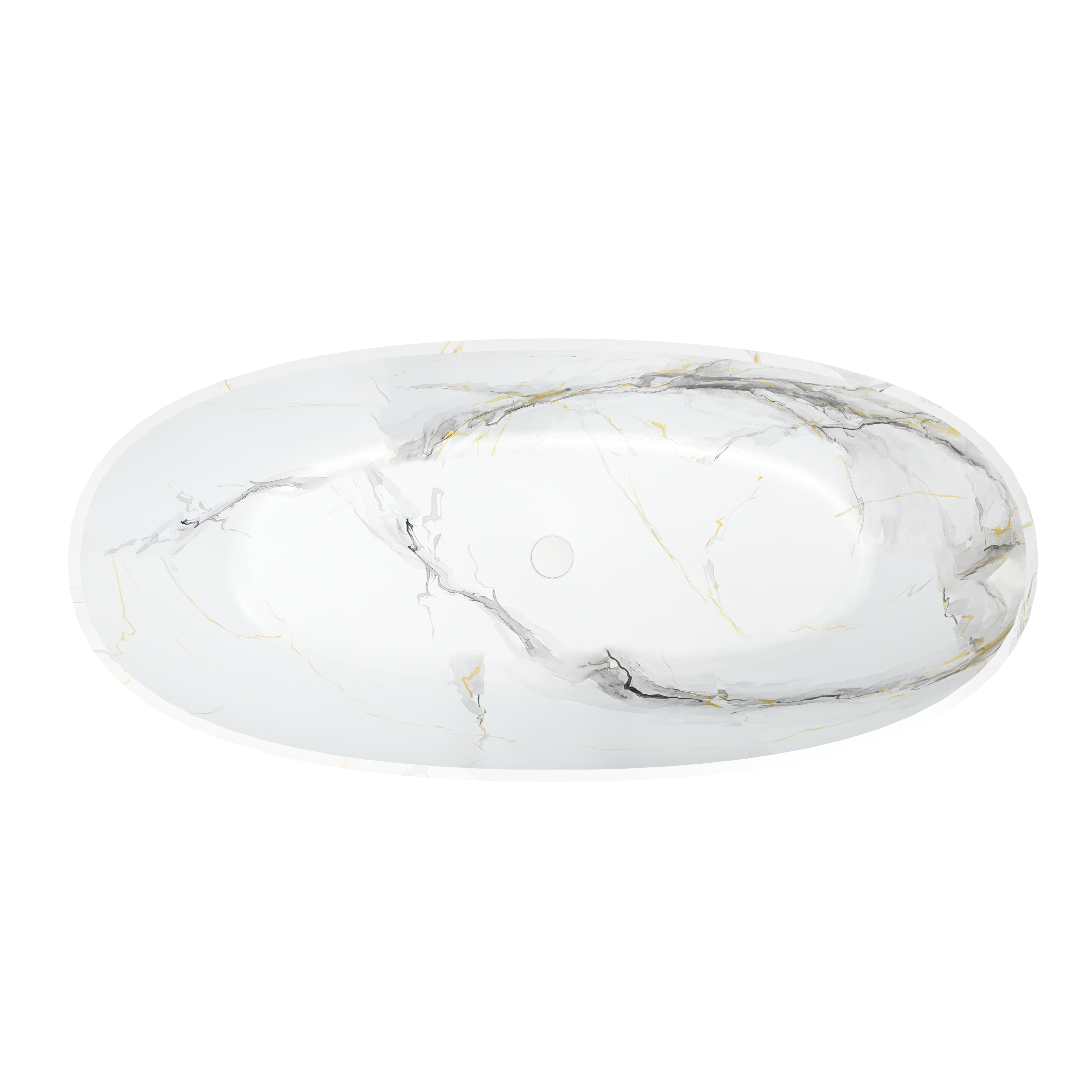 65" Freestanding Solid Surface Oval Bathtub in Marble Look Finish