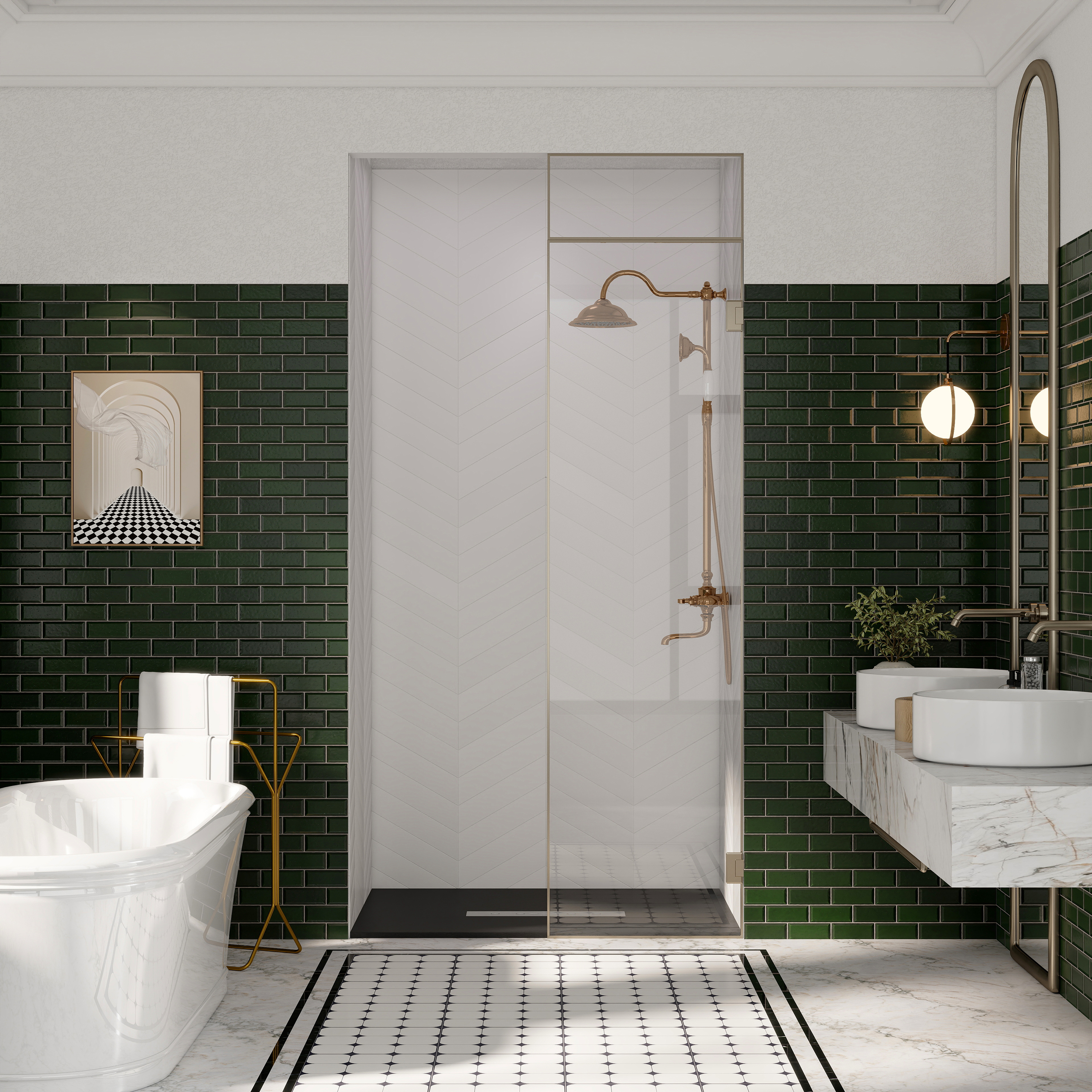 Durable SMC Composite Shower Base Pan with Center Drain in Black & White