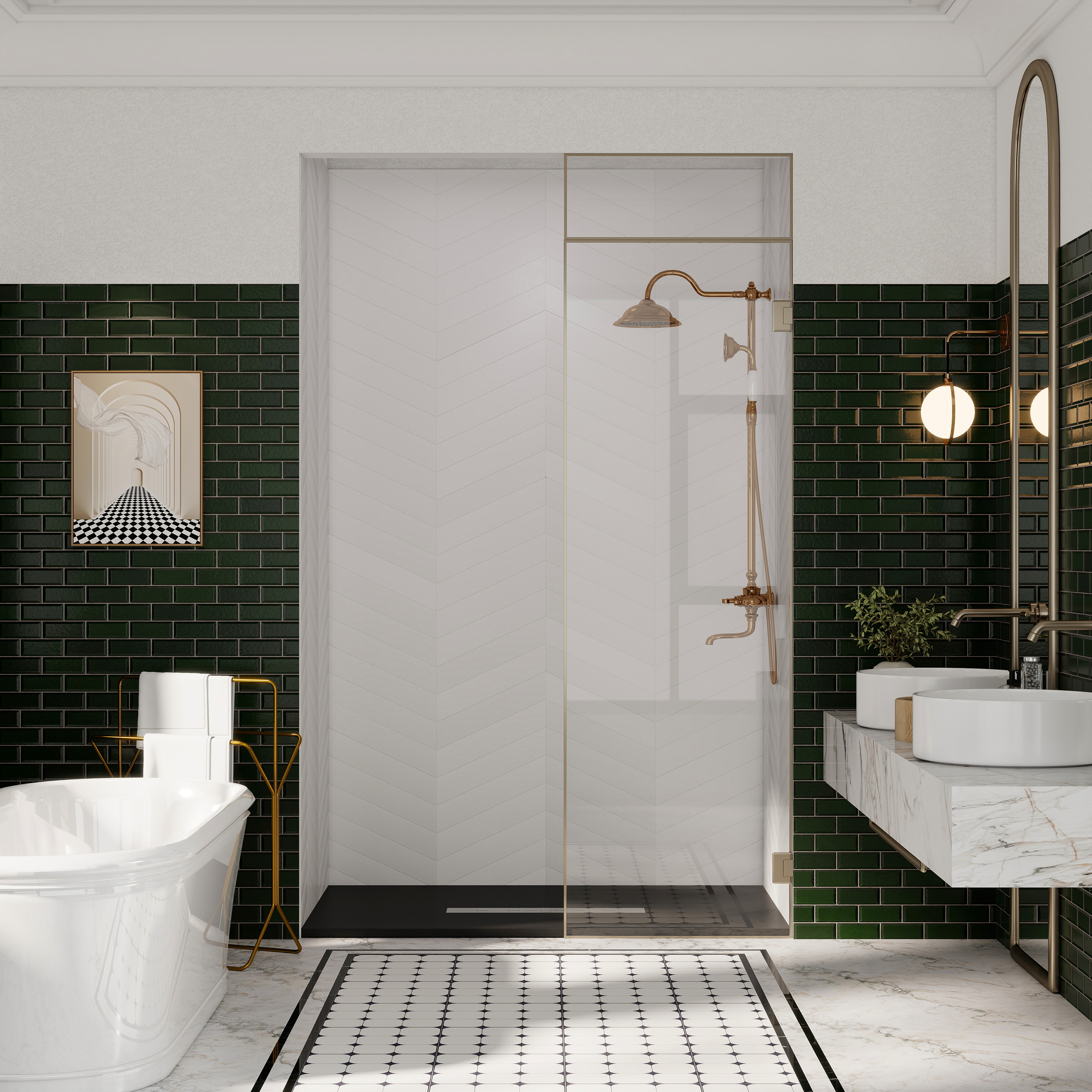 Durable SMC Composite Shower Base Pan with Center Drain in Black & White