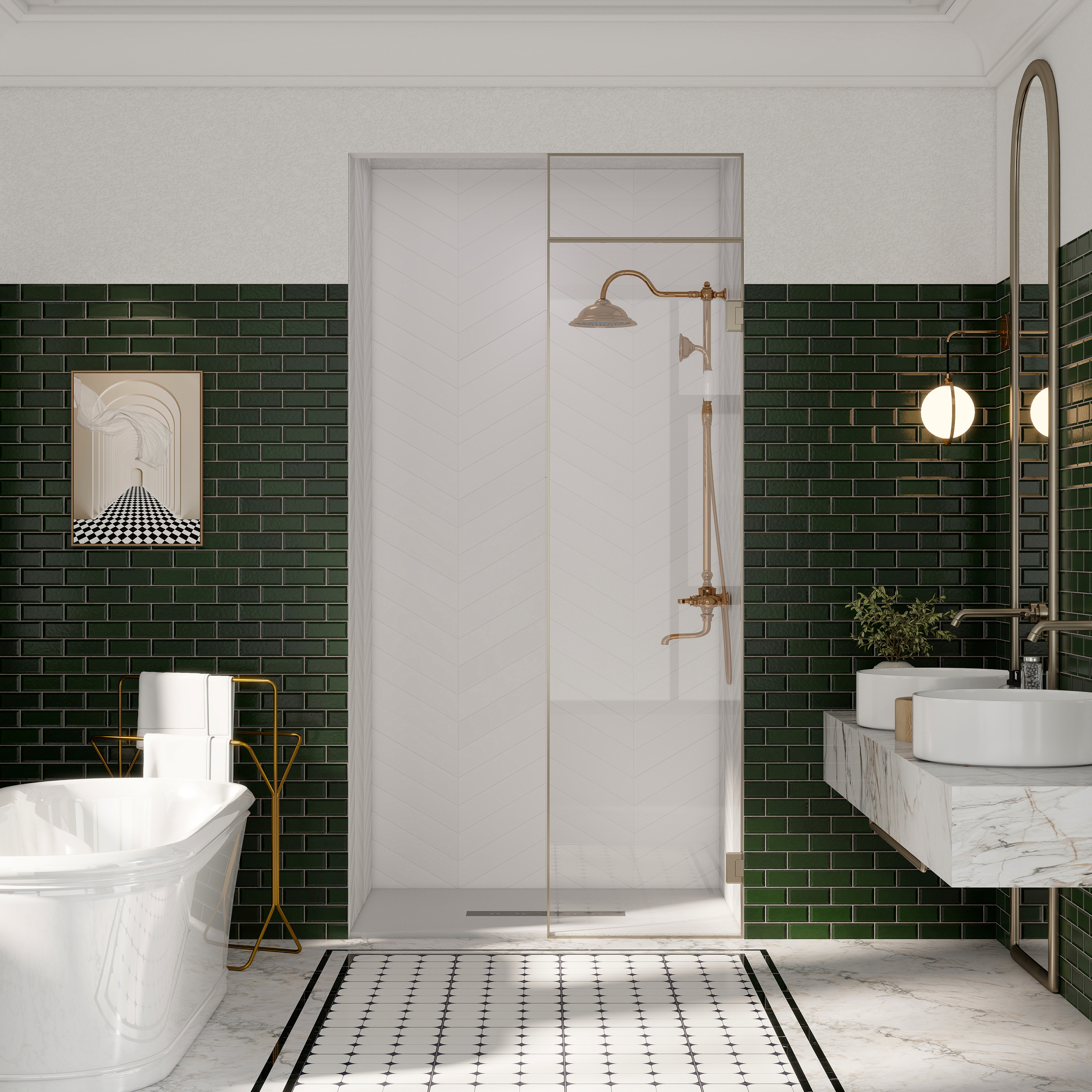 Durable SMC Composite Shower Base Pan with Center Drain in Black & White