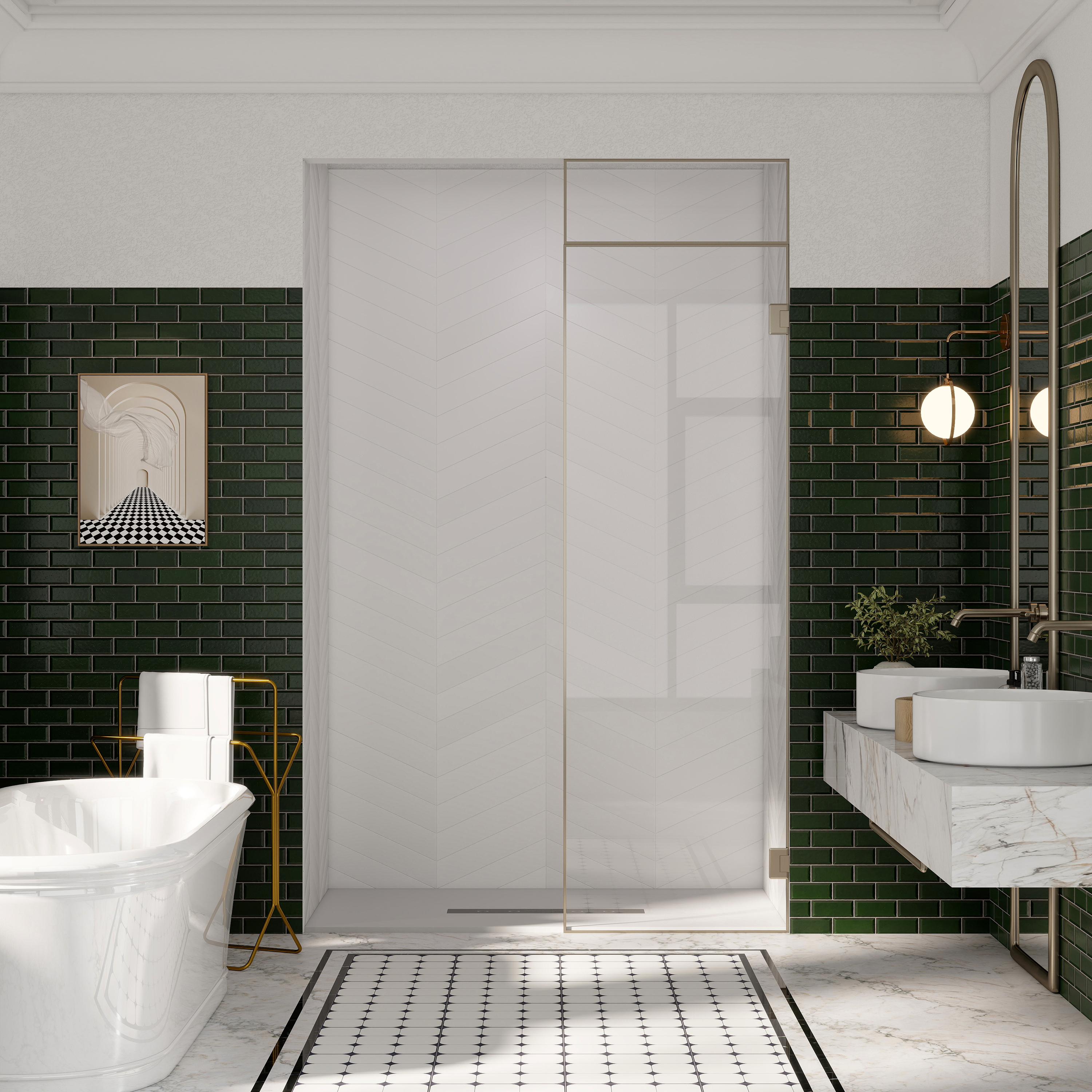 Durable SMC Composite Shower Base Pan with Center Drain in Black & White