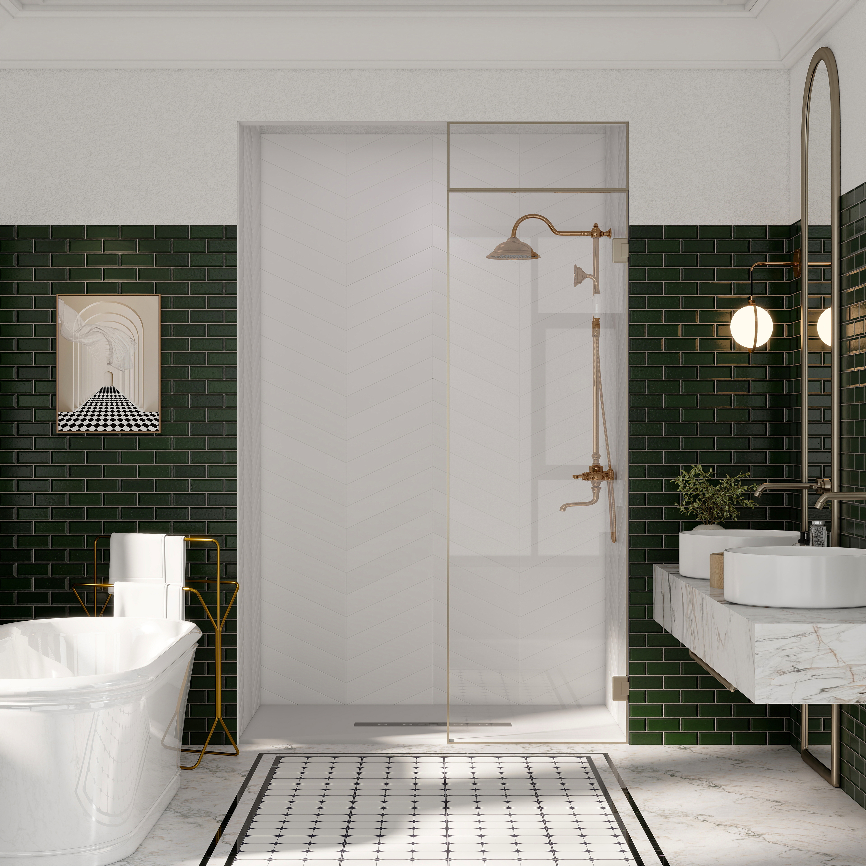 Durable SMC Composite Shower Base Pan with Center Drain in Black & White