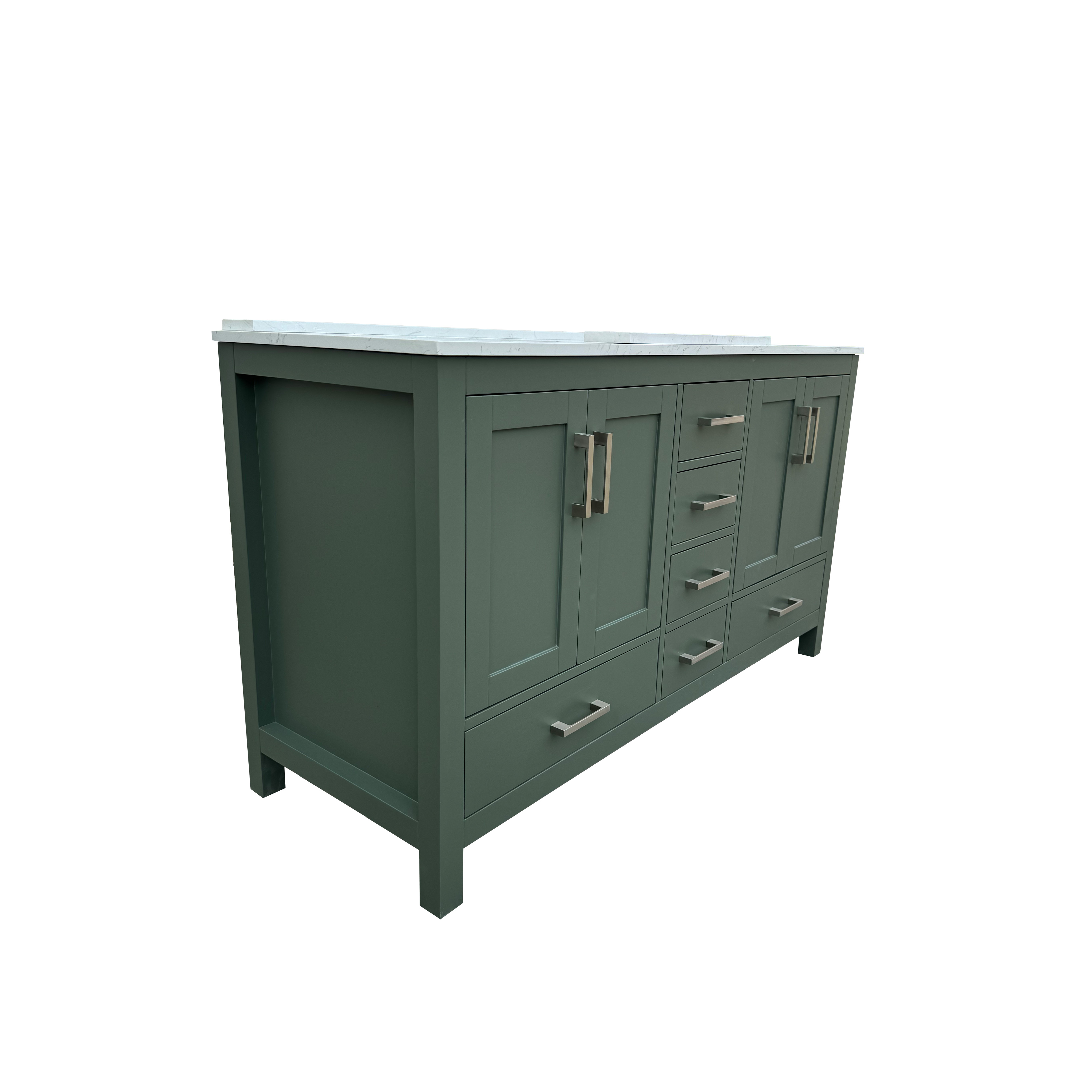 60" Deep Olive Green Double Sink Bathroom Vanity with Engineering Stone Top & 2 Basins