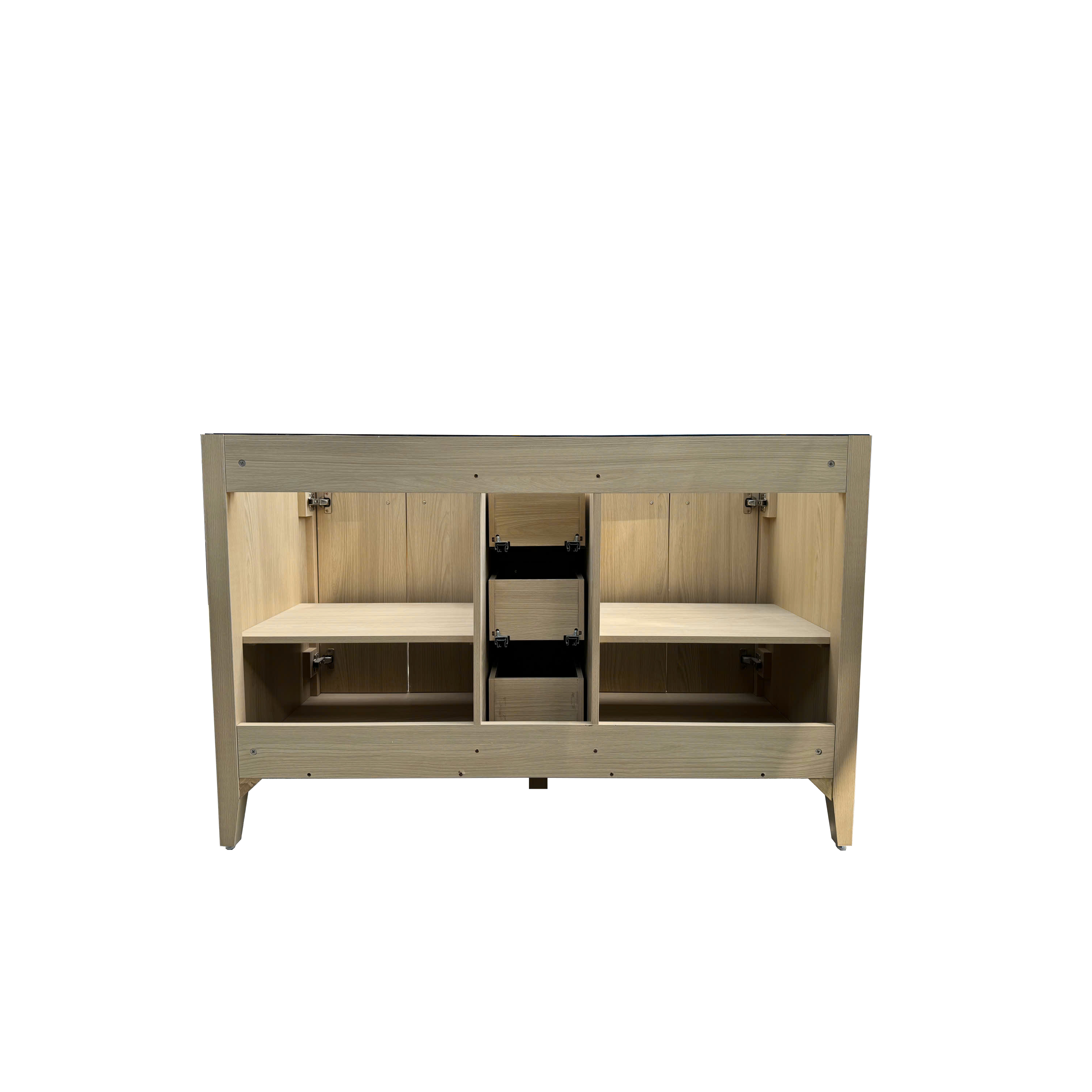 54" Light Oak Freestanding Bathroom Vanity with Double Sink & Marble Top