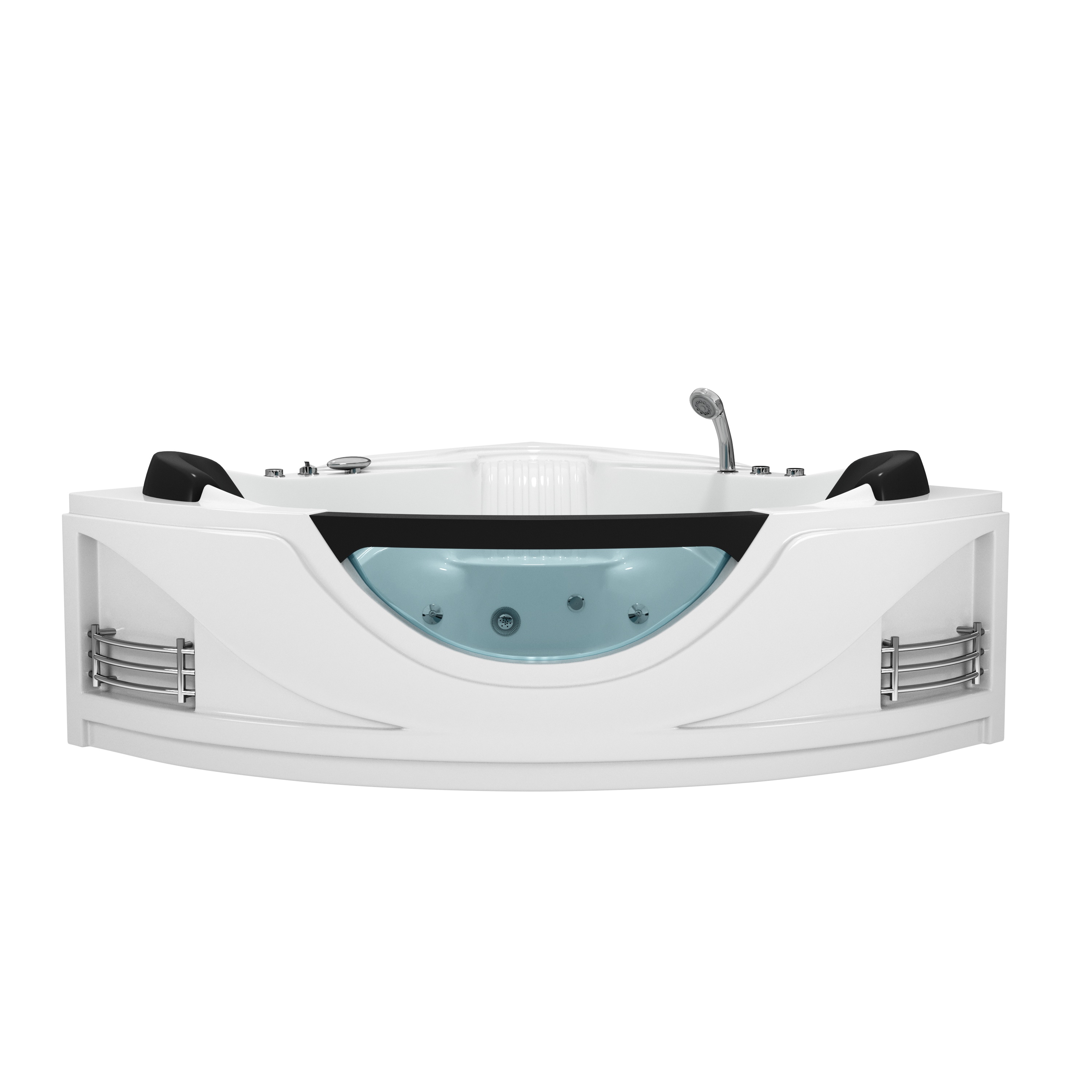 59" Corner Whirlpool Massage Bathtub for 2 Persons with Hydrotherapy Jets & LED Mood Lighting