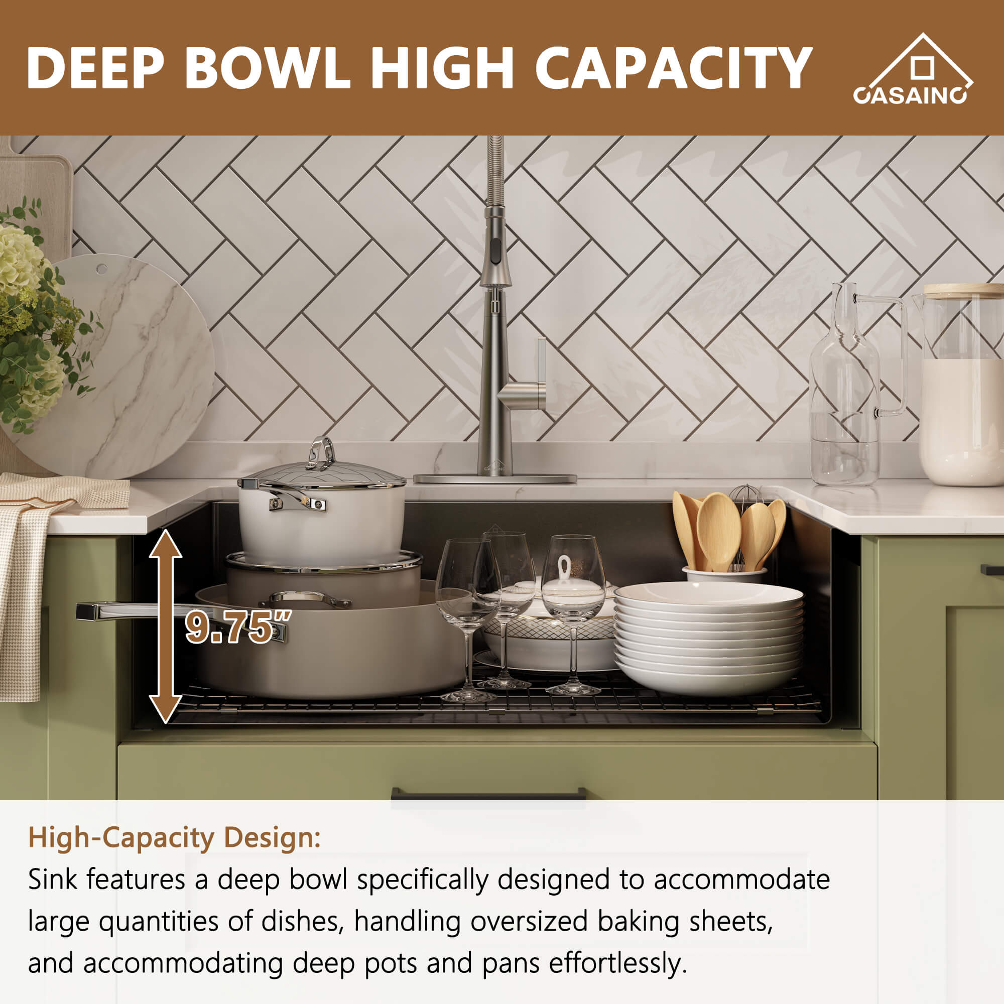 30"/33"/36" Premium 304 Stainless Steel Sink with PVD Finish with Quick Drainage & Silent Noise Reduction, Easy to Clean & Stylish