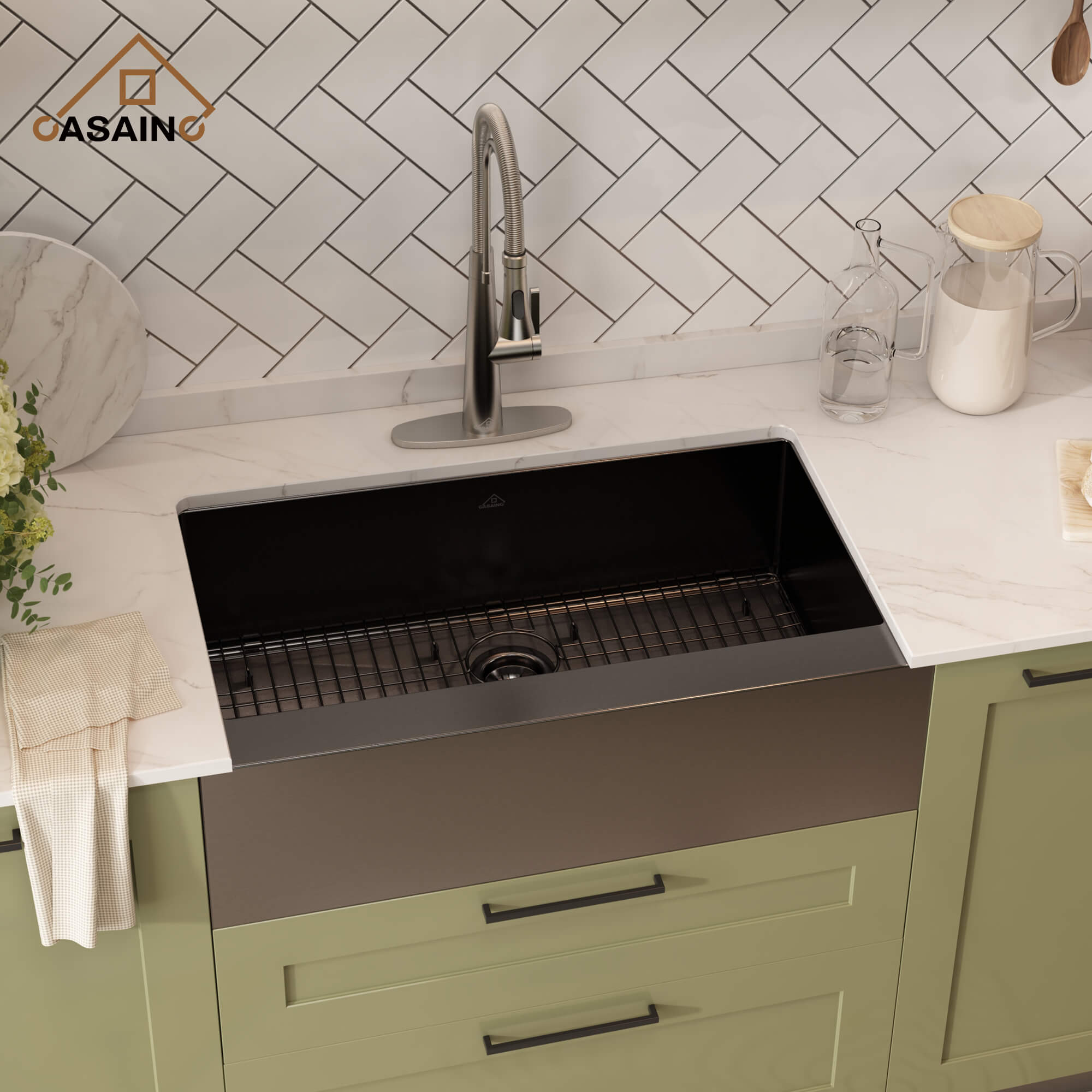 30"/33"/36" Premium 304 Stainless Steel Sink with PVD Finish with Quick Drainage & Silent Noise Reduction, Easy to Clean & Stylish
