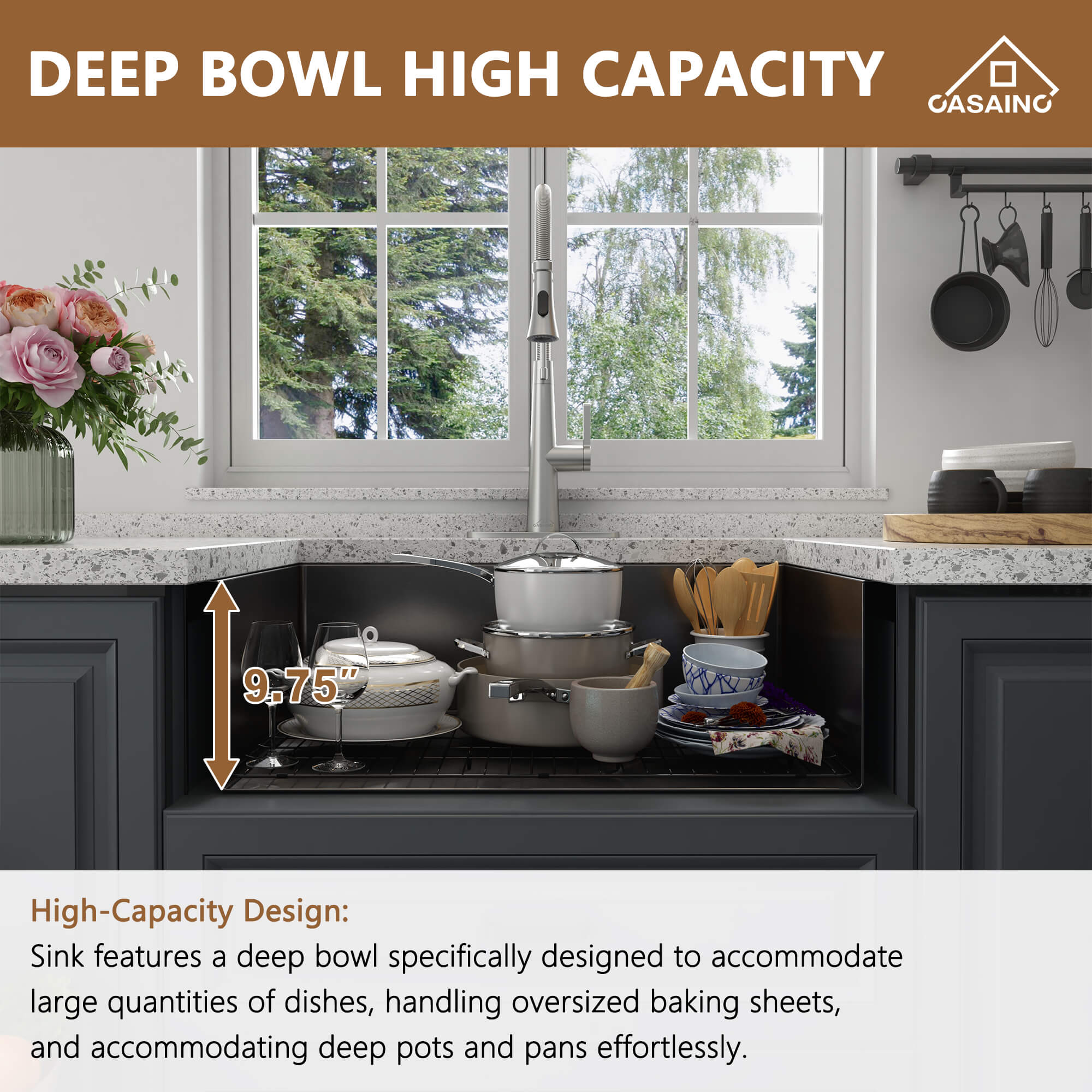 30"/33"/36" Premium 304 Stainless Steel Sink with PVD Finish with Quick Drainage & Silent Noise Reduction, Easy to Clean & Stylish