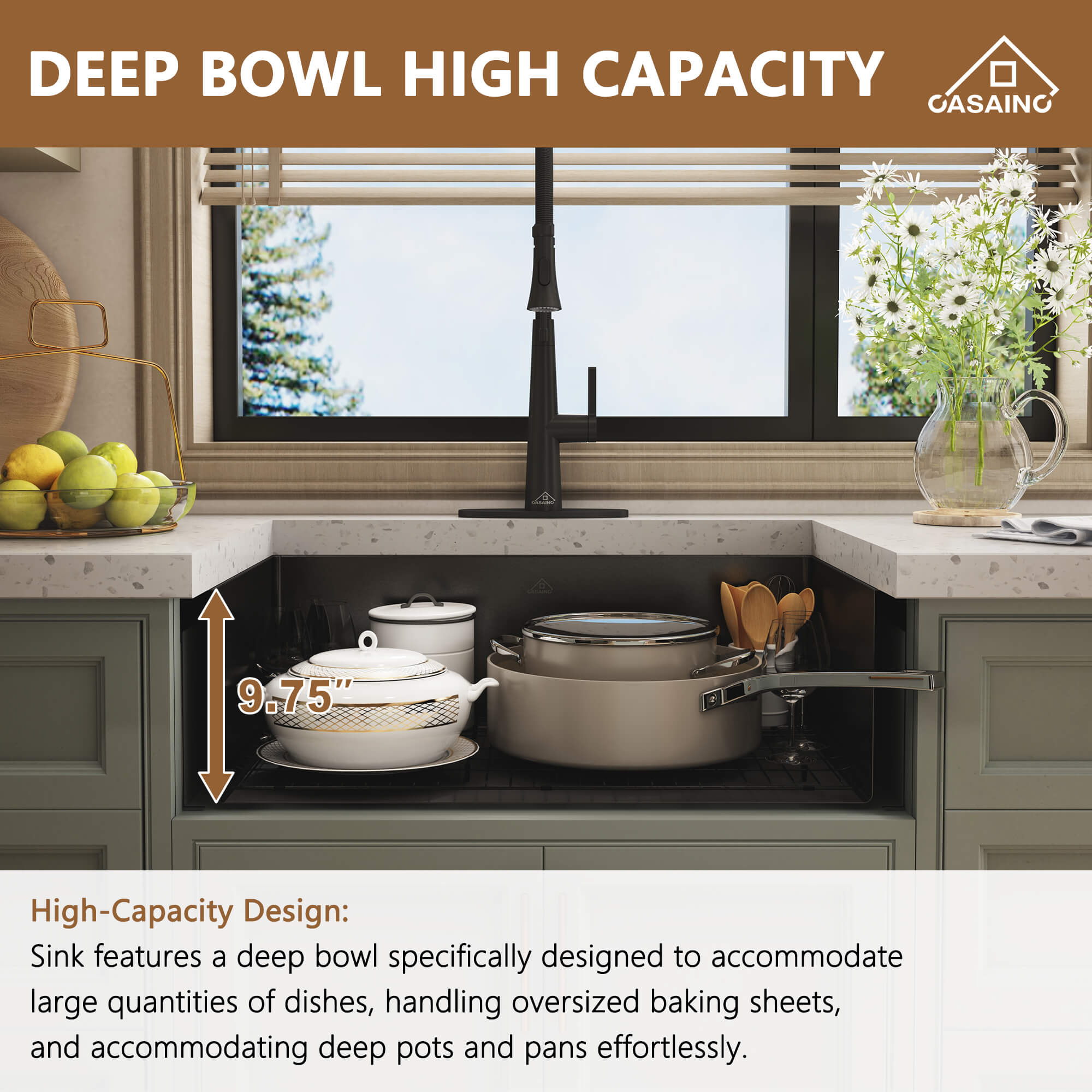 30"/33"/36" Premium 304 Stainless Steel Sink with PVD Finish with Quick Drainage & Silent Noise Reduction, Easy to Clean & Stylish