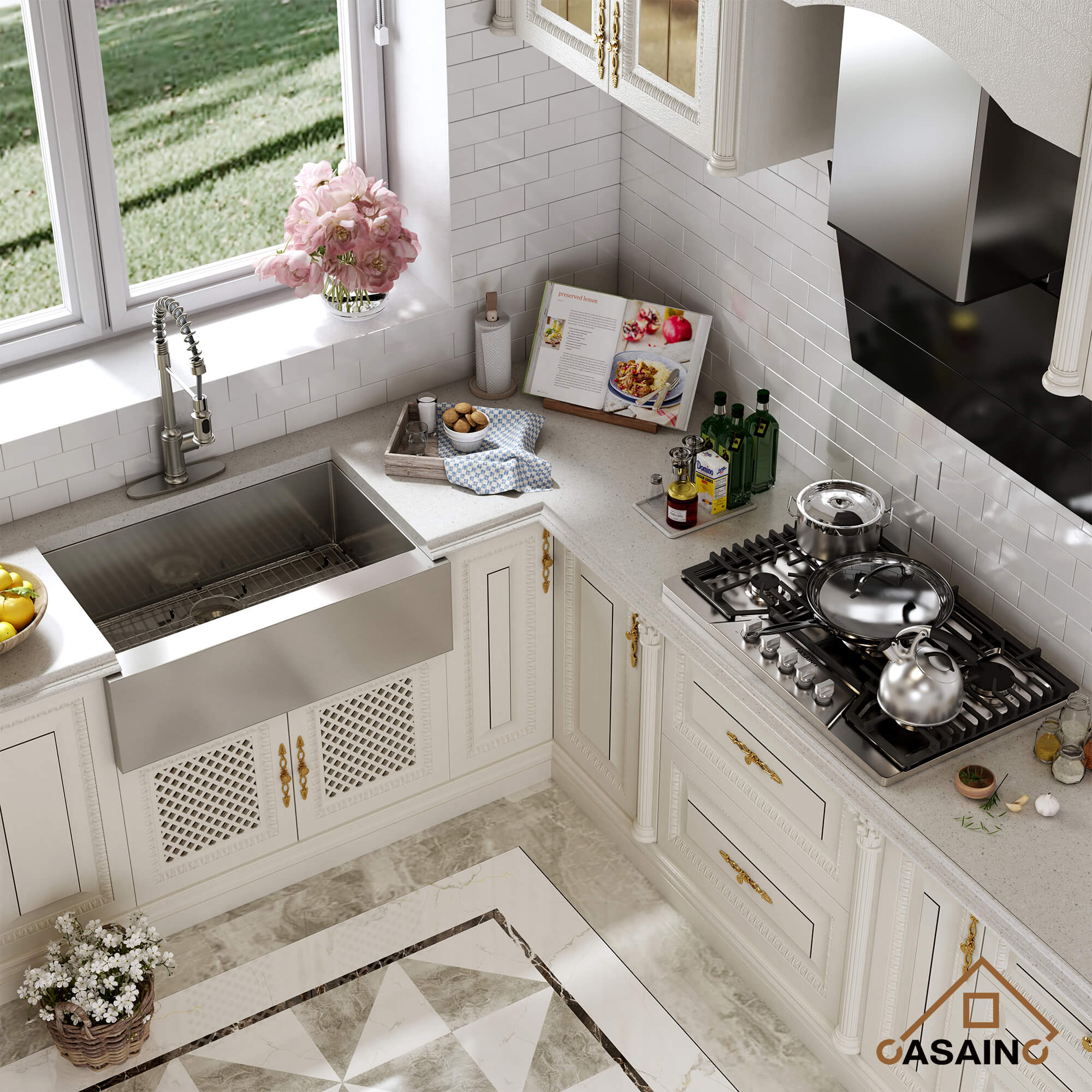 30"/33"/36" Premium All-in-One Deep Basin 304 Stainless Steel Kitchen Sink with Drain Rack,Golden R10 Radius, Smart Drainage, Noise Reduction Features,Innovative X-Shaped Drainage Steel Sink