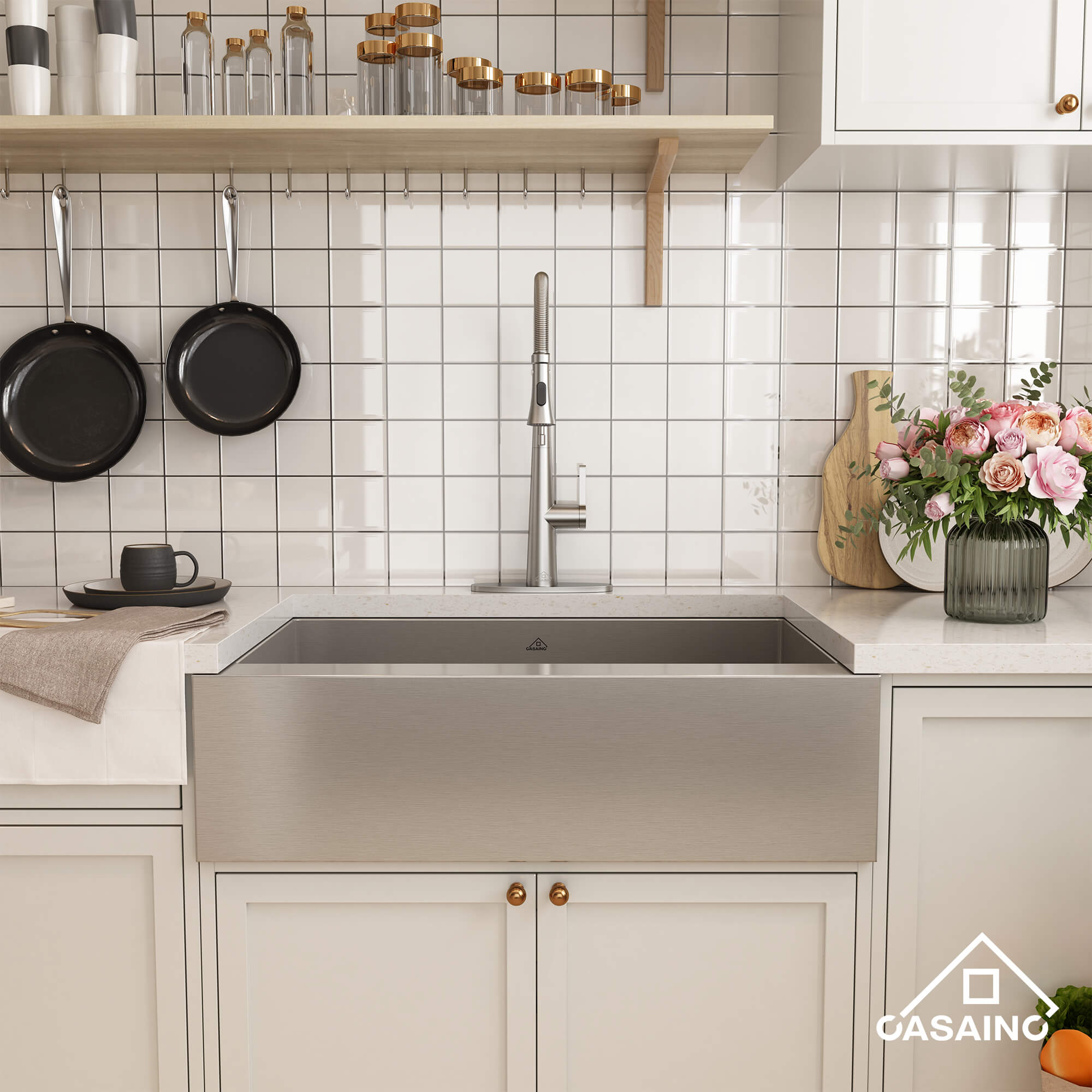 30"/33"/36" Premium All-in-One Deep Basin 304 Stainless Steel Kitchen Sink with Drain Rack,Golden R10 Radius, Smart Drainage, Noise Reduction Features,Innovative X-Shaped Drainage Steel Sink