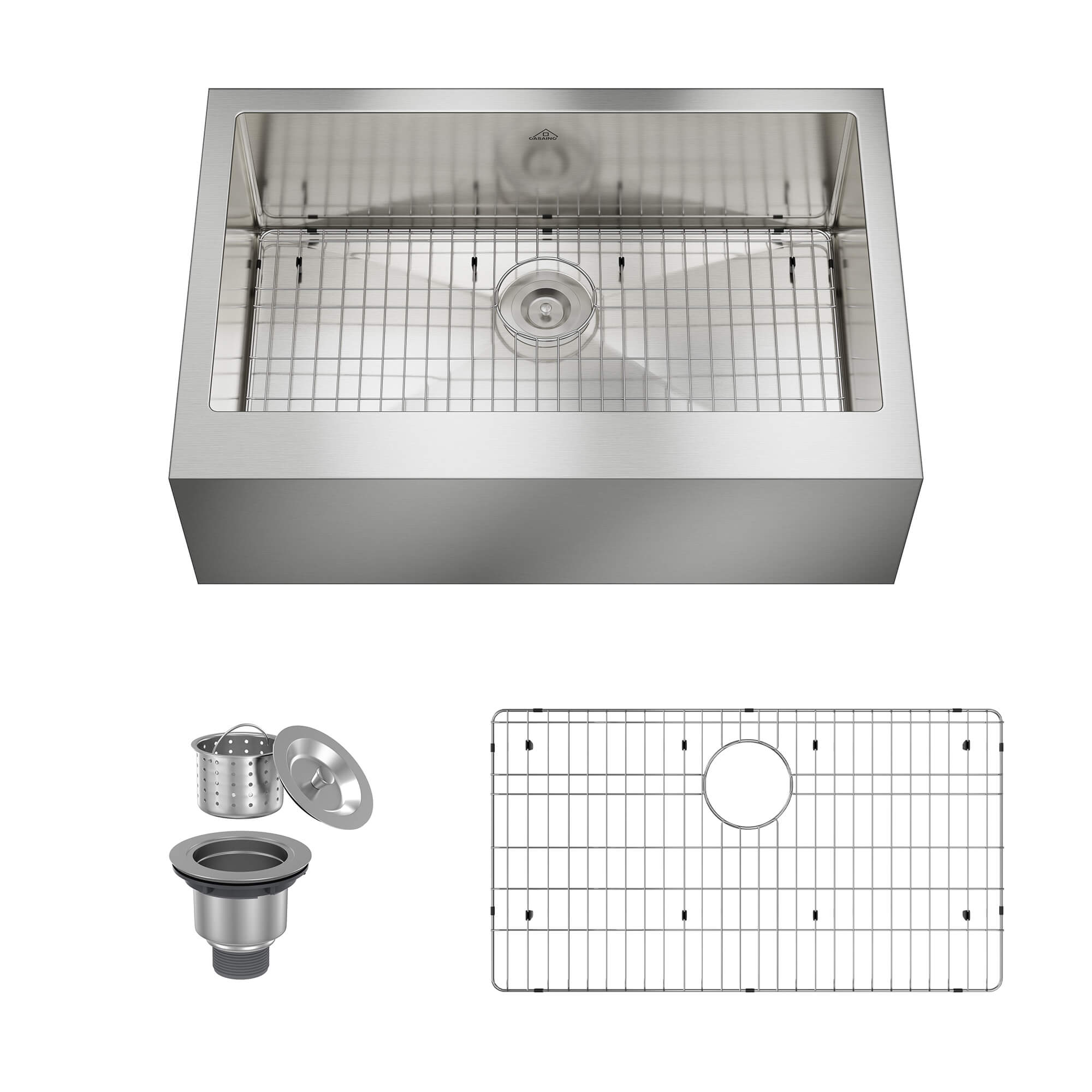30"/33"/36" Premium All-in-One Deep Basin 304 Stainless Steel Kitchen Sink with Drain Rack,Golden R10 Radius, Smart Drainage, Noise Reduction Features,Innovative X-Shaped Drainage Steel Sink