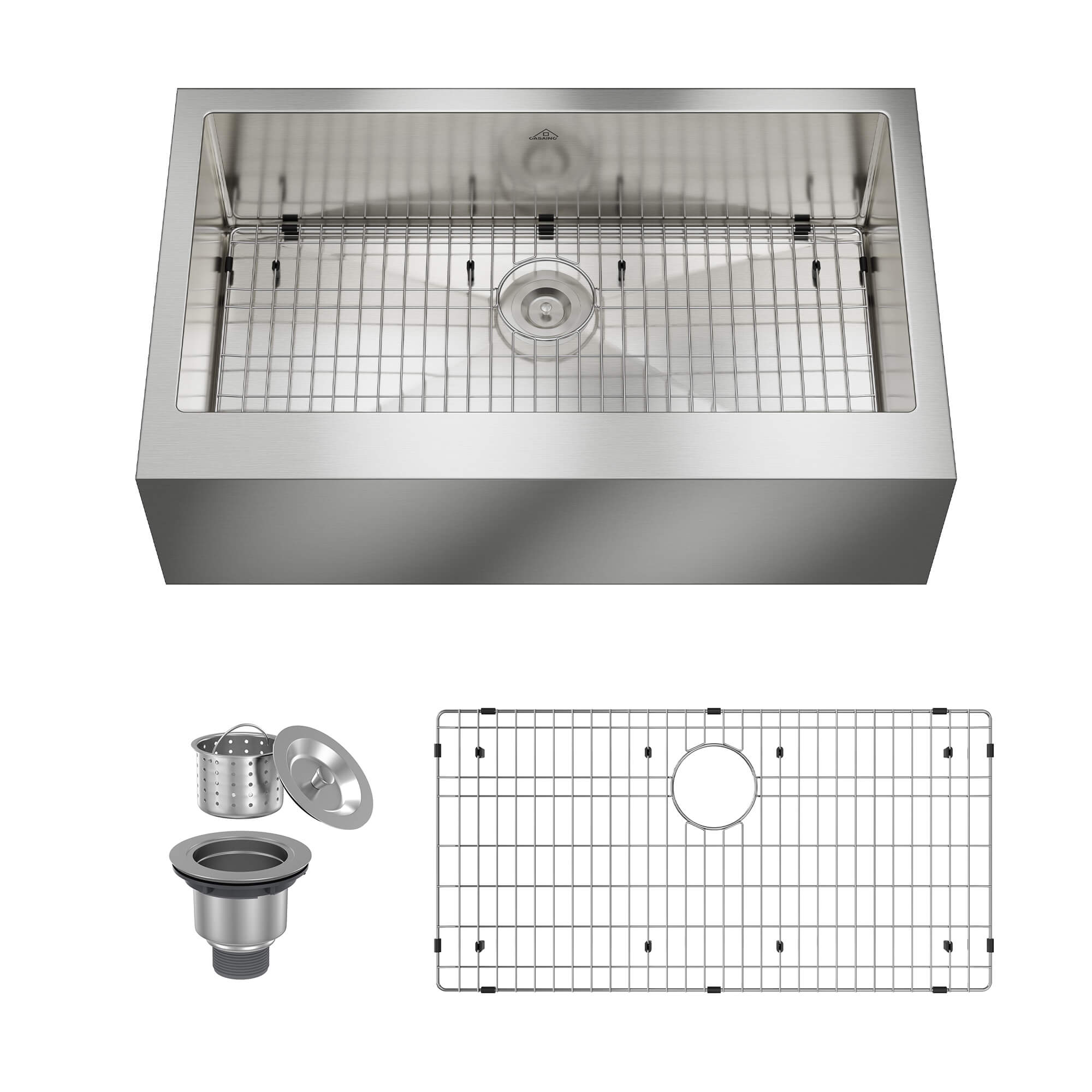 30"/33"/36" Premium All-in-One Deep Basin 304 Stainless Steel Kitchen Sink with Drain Rack,Golden R10 Radius, Smart Drainage, Noise Reduction Features,Innovative X-Shaped Drainage Steel Sink