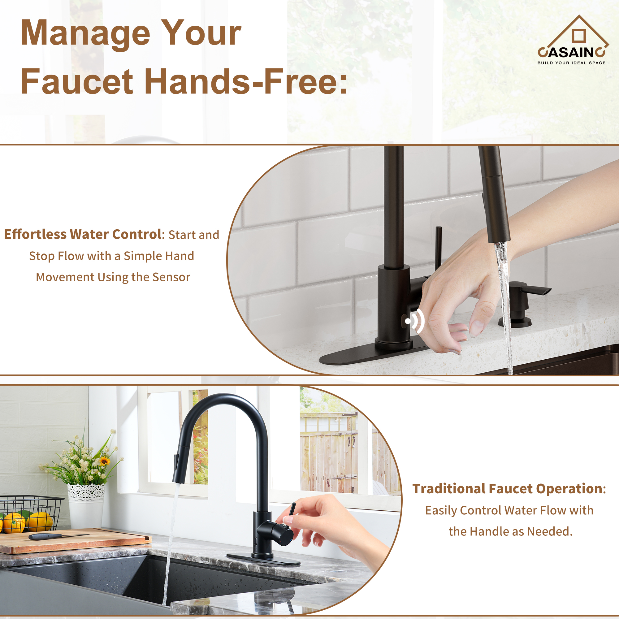 Matte Black Touchless Kitchen Faucet with Pull-Down Sprayer