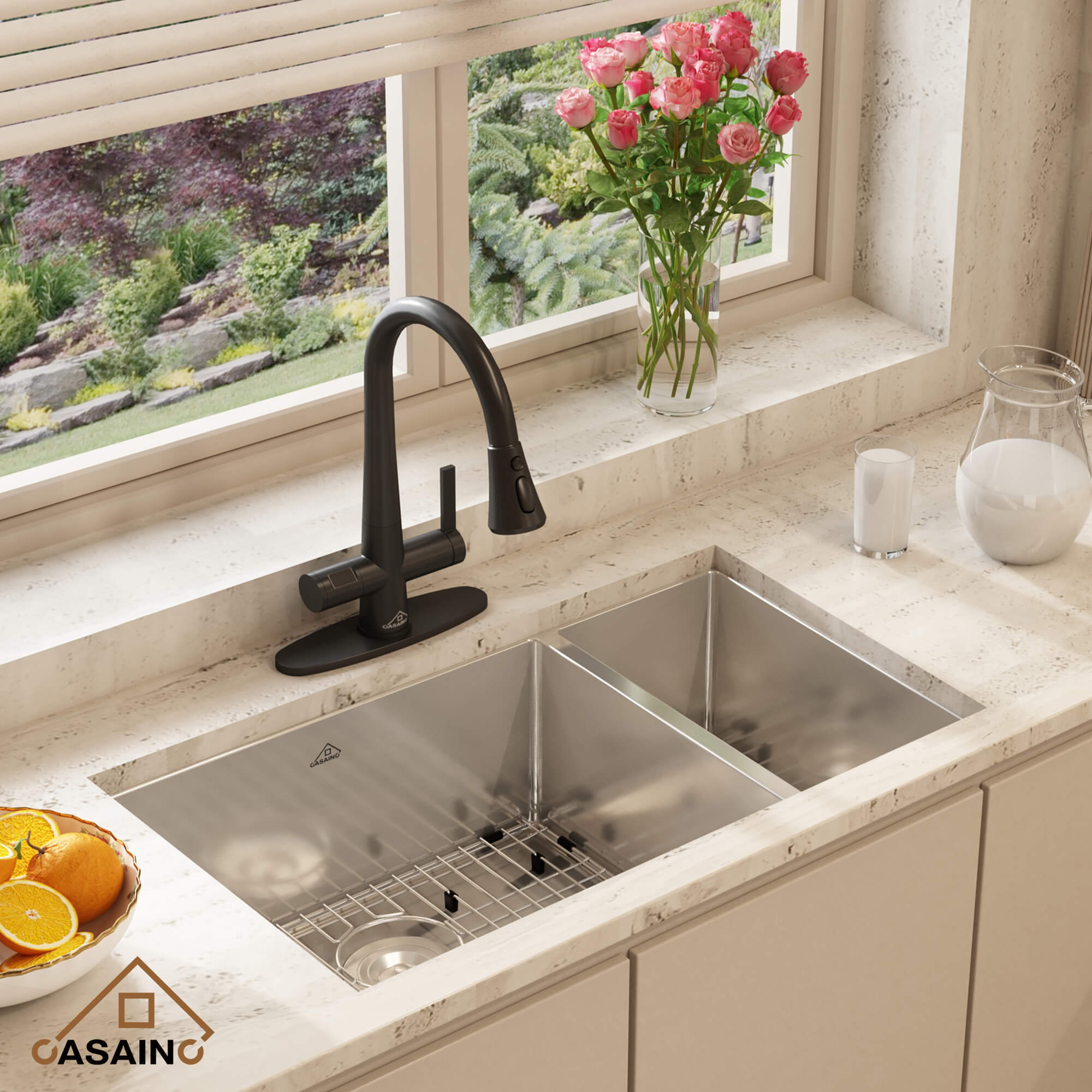 32" Premium Multi-Functional 304 Stainless Steel Design Kitchen Sink , Efficient Double Sink Design with Practical Accessories for Enduring Durability, Silent Operation 
