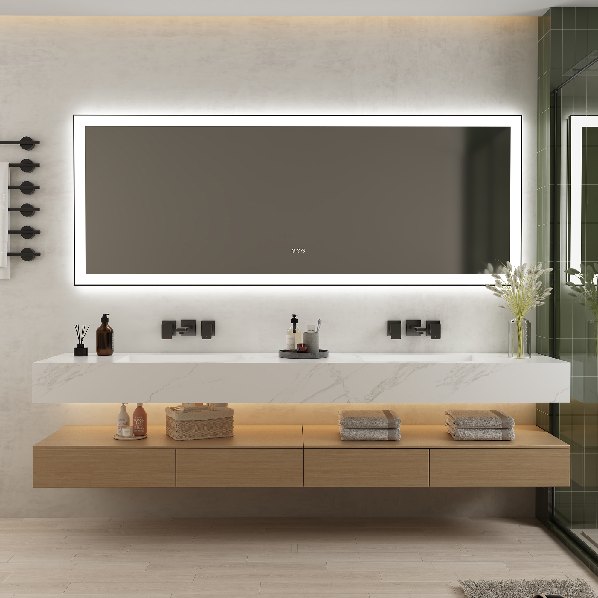 Tempered Glass LED Mirror with Aluminum Frame for Bathroom Vanity