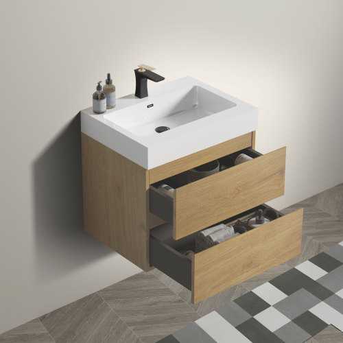 24"/30"/36" Natural Oak Wall Mounted Floating Bathroom Vanity with Sink