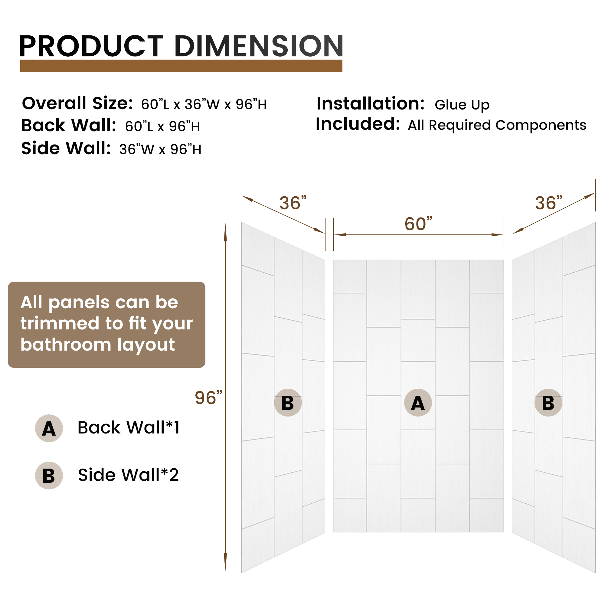 White SMC 3-Piece Glue Up Alcove Shower Wall Surround