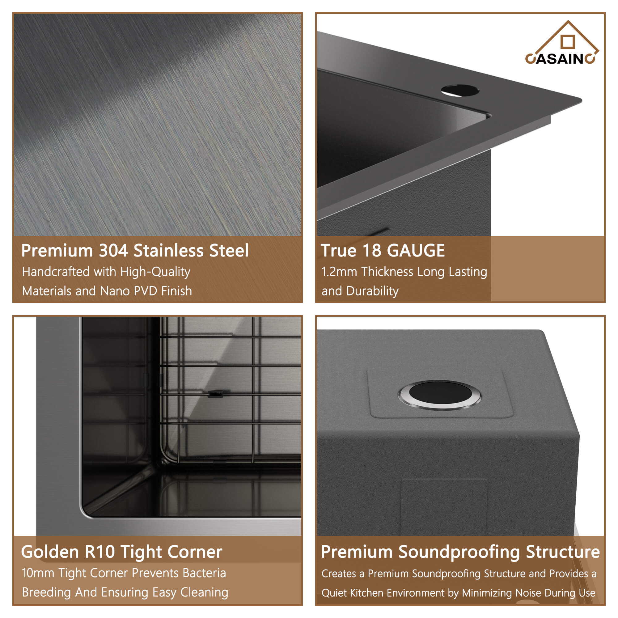 33" Efficient Double Basin 304 Stainless Steel Double Basin Sink with Nano-Coating for Easy Cleaning, Quick Drainage, Silent Operation, PVD Technology, X-Type Drainage