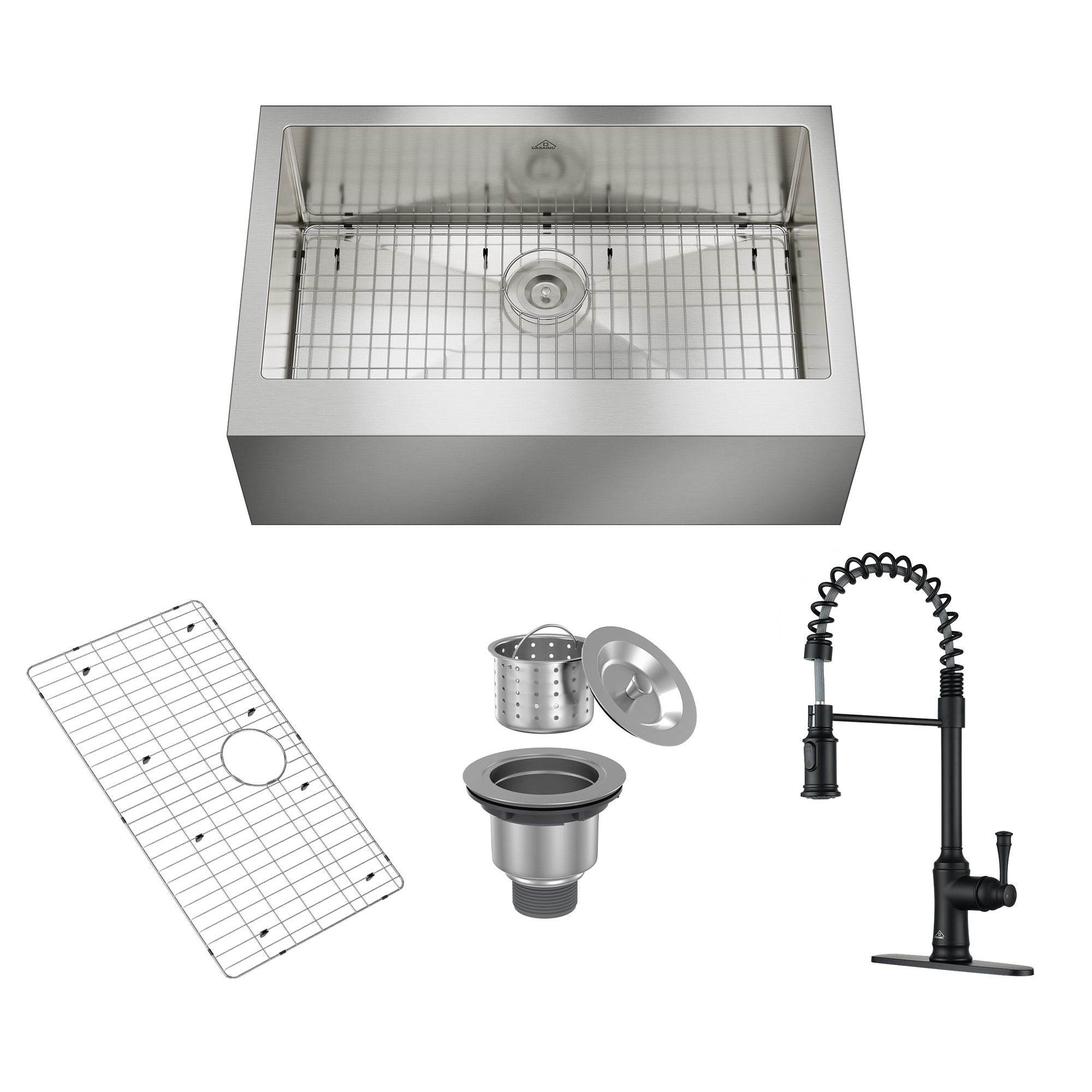33" Premium All-in-One Deep Basin 304 Stainless Steel Kitchen Sink & Single-Handle Spring Pull-Out Kitchen Faucet