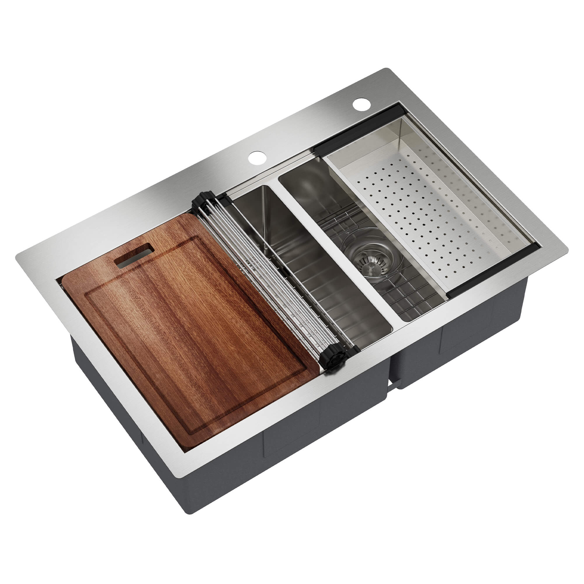 33" Two-tiered Workstation 304 Stainless Steel Sink, Fast Drainage,Silent Noise Reductio, Golden R10 Tight Radius, Scratch-Resistant and Oil-Repellent