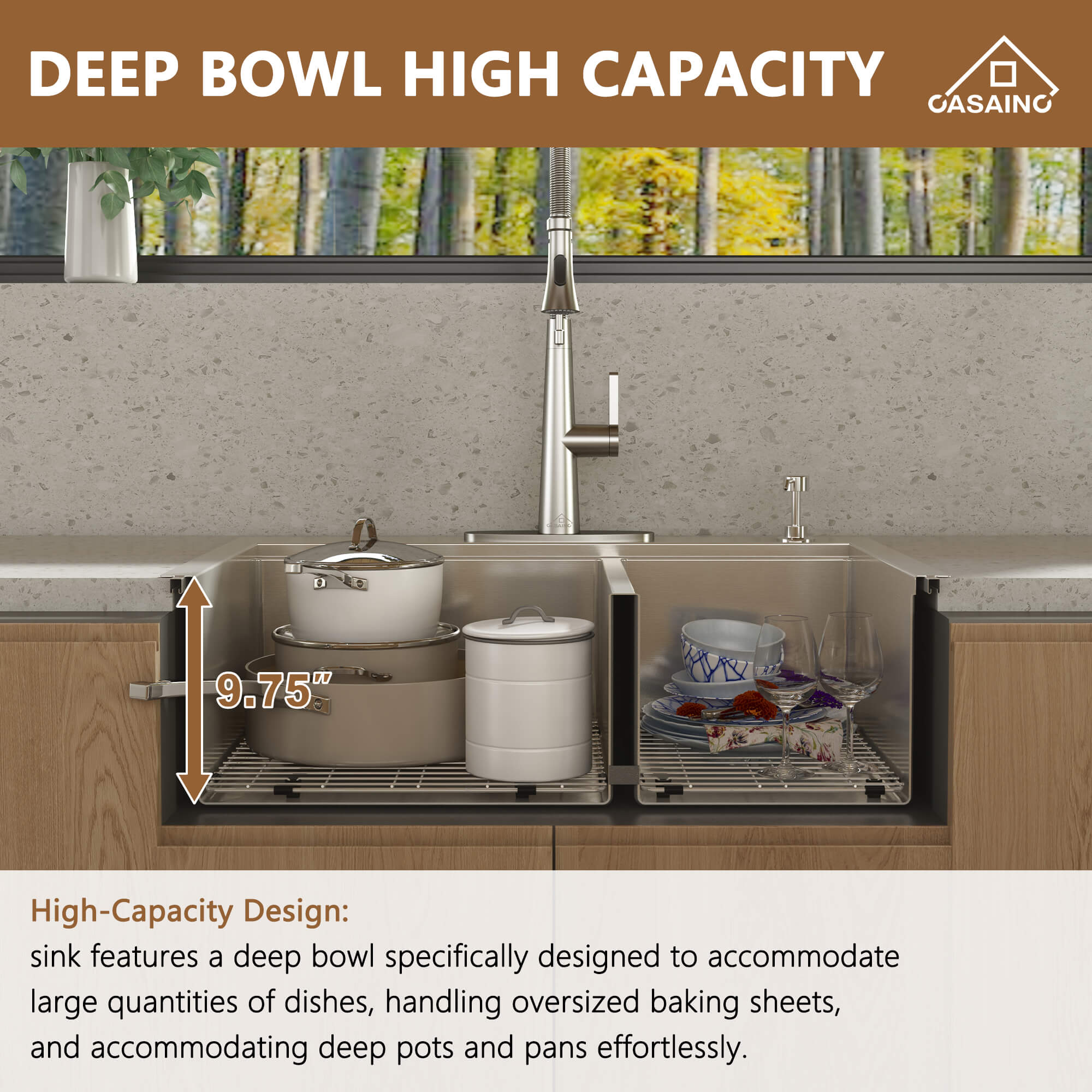 33" Two-tiered Workstation 304 Stainless Steel Sink, Fast Drainage,Silent Noise Reductio, Golden R10 Tight Radius, Scratch-Resistant and Oil-Repellent