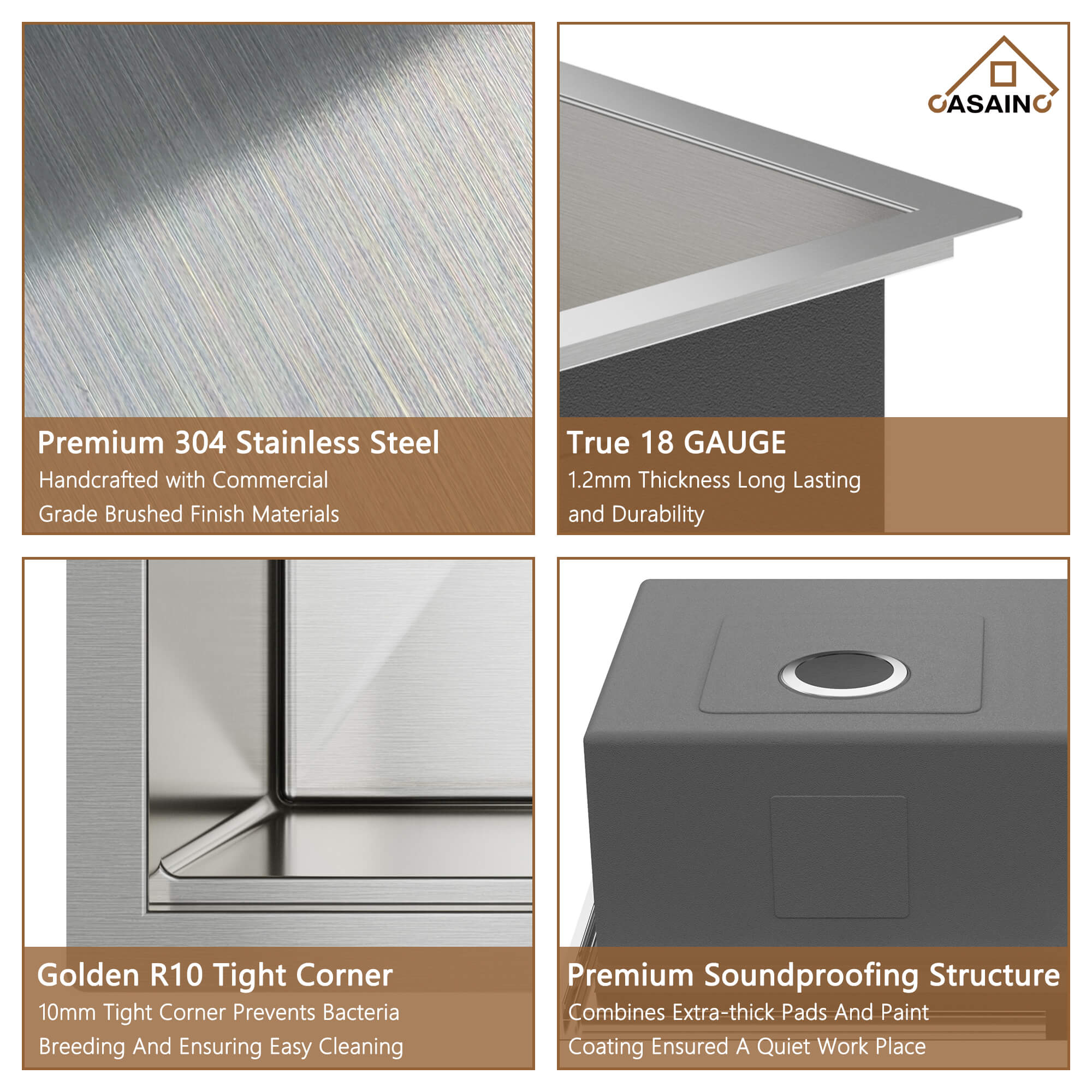 33" Two-tiered Workstation 304 Stainless Steel Sink, Fast Drainage,Silent Noise Reductio, Golden R10 Tight Radius, Scratch-Resistant and Oil-Repellent