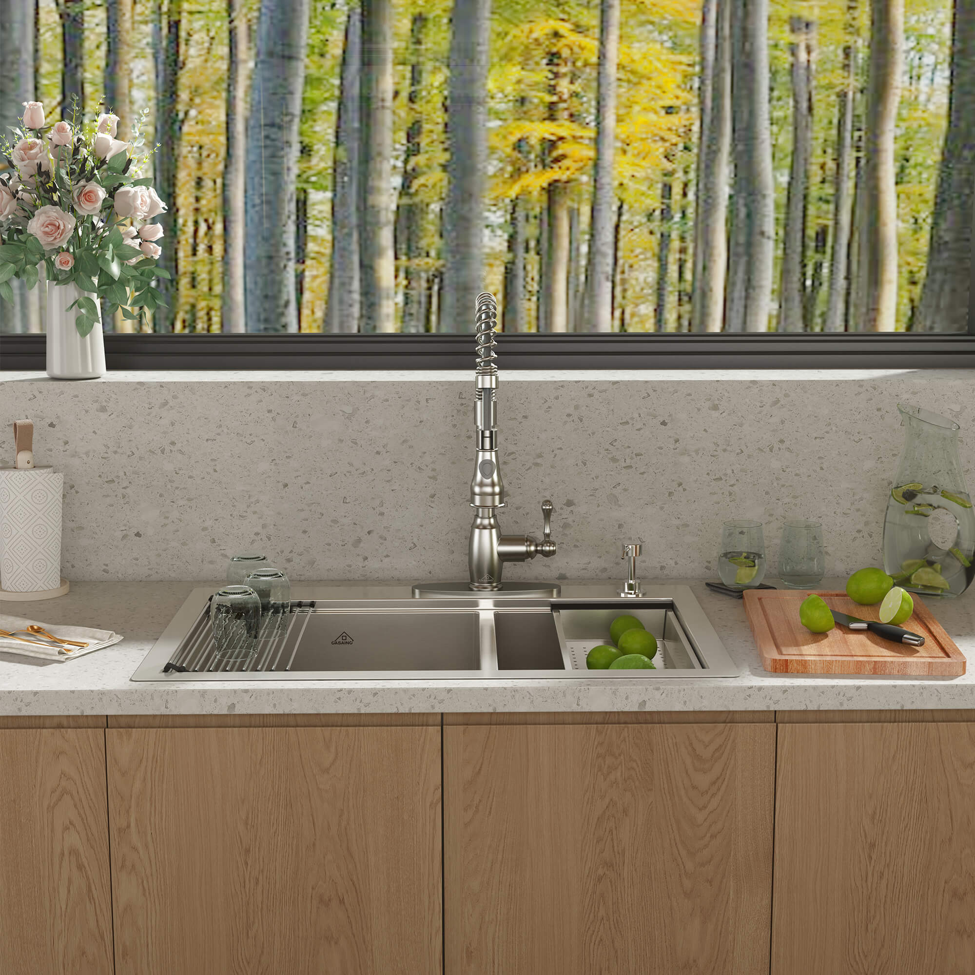 33" Two-tiered Workstation 304 Stainless Steel Sink, Fast Drainage,Silent Noise Reductio, Golden R10 Tight Radius, Scratch-Resistant and Oil-Repellent