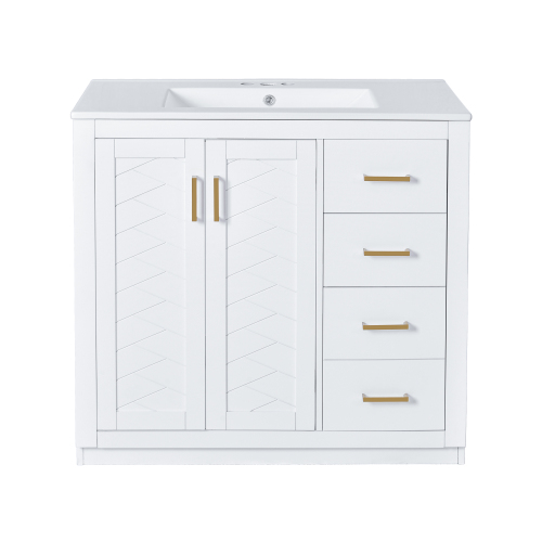 30"/36" Freestanding Bathroom Vanity with Ceramic Sink Combo, 3 Drawers & Soft Closing Doors